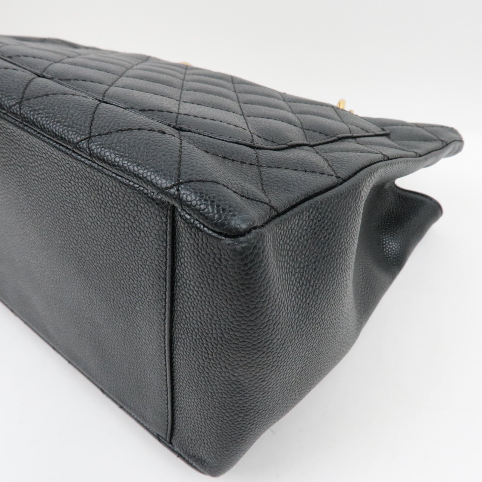 CHANEL Caviar Skin GST Chain Tote Bag Black Gold HDW A50995/8201624