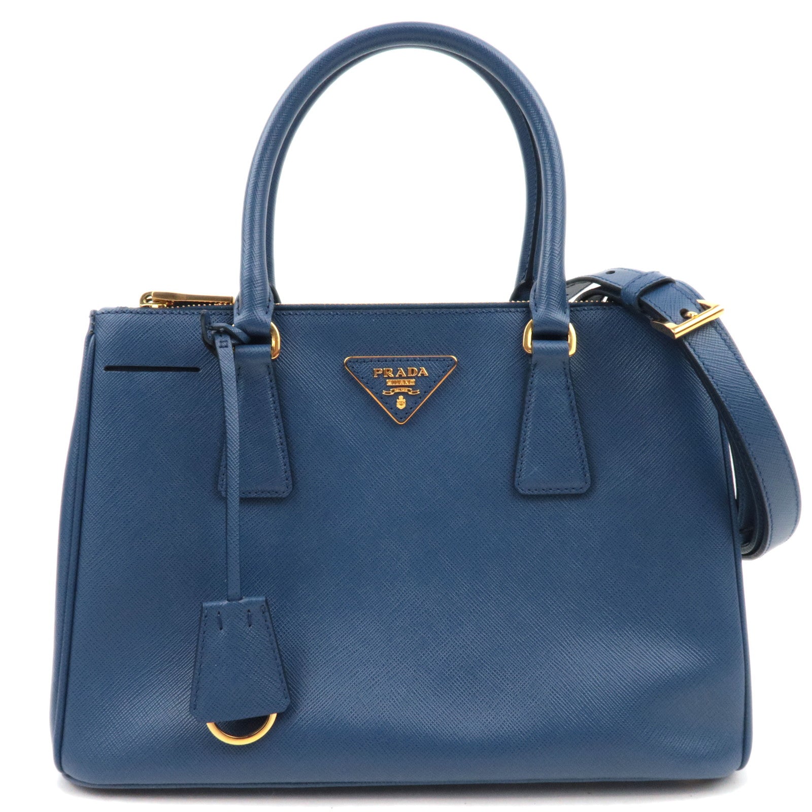 PRADA Saffiano Leather Galleria Bag Blue BN2863 *Dust bag, Strap, G card