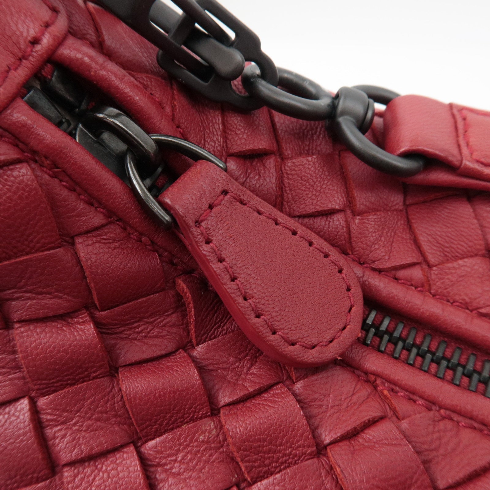 BOTTEGA VENETA Intrecciato Leather Shoulder Bag Red