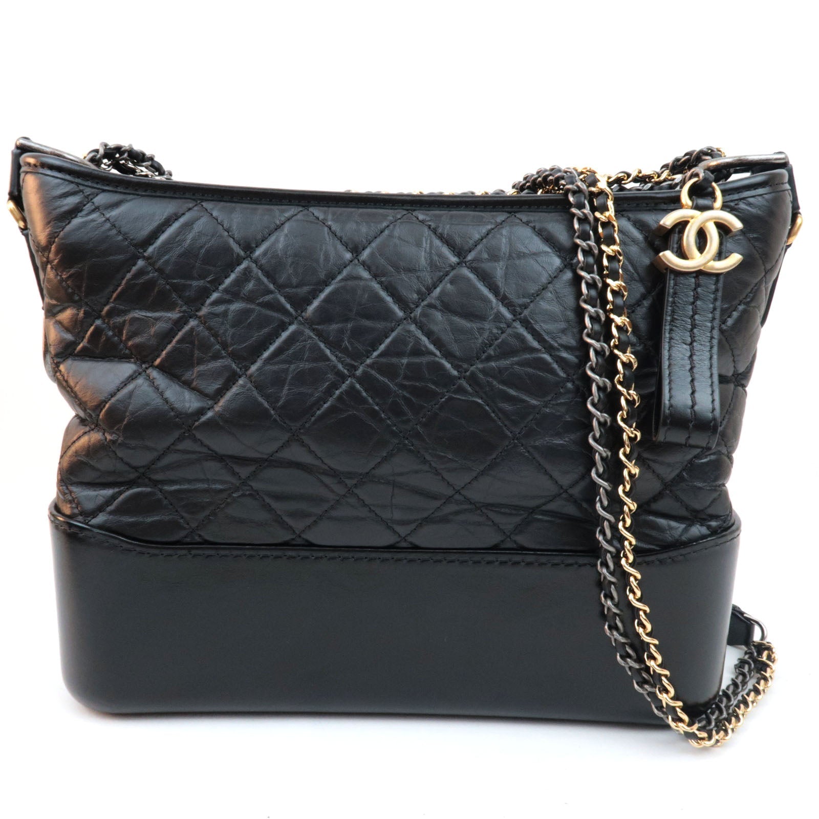 CHANEL Gabrielle Vintage Calf Chain Shoulder Bag Medium Black *Box, Dust bag, G Card
