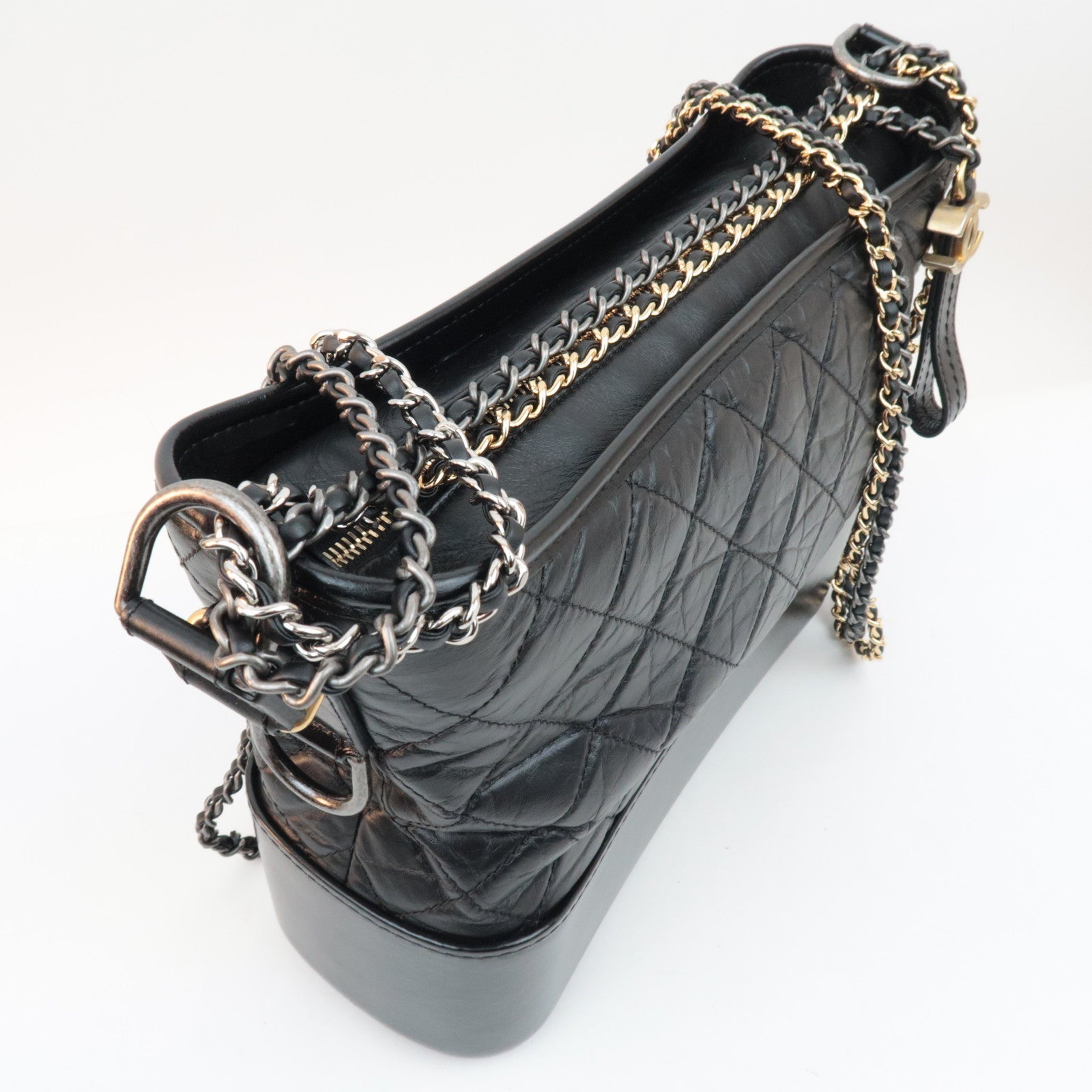 CHANEL Gabrielle Vintage Calf Chain Shoulder Bag Medium Black *Box, Dust bag, G Card