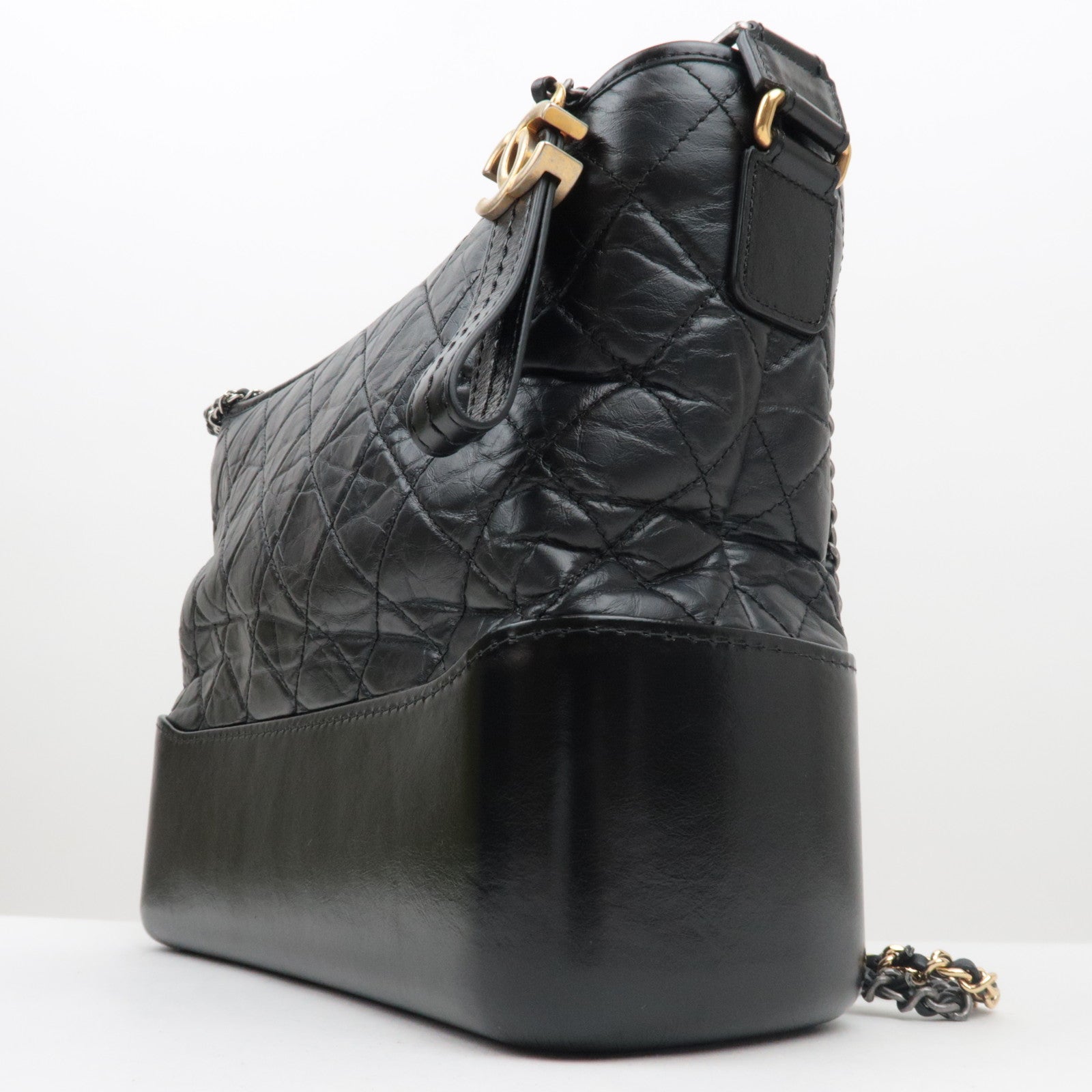 CHANEL Gabrielle Vintage Calf Chain Shoulder Bag Medium Black *Box, Dust bag, G Card