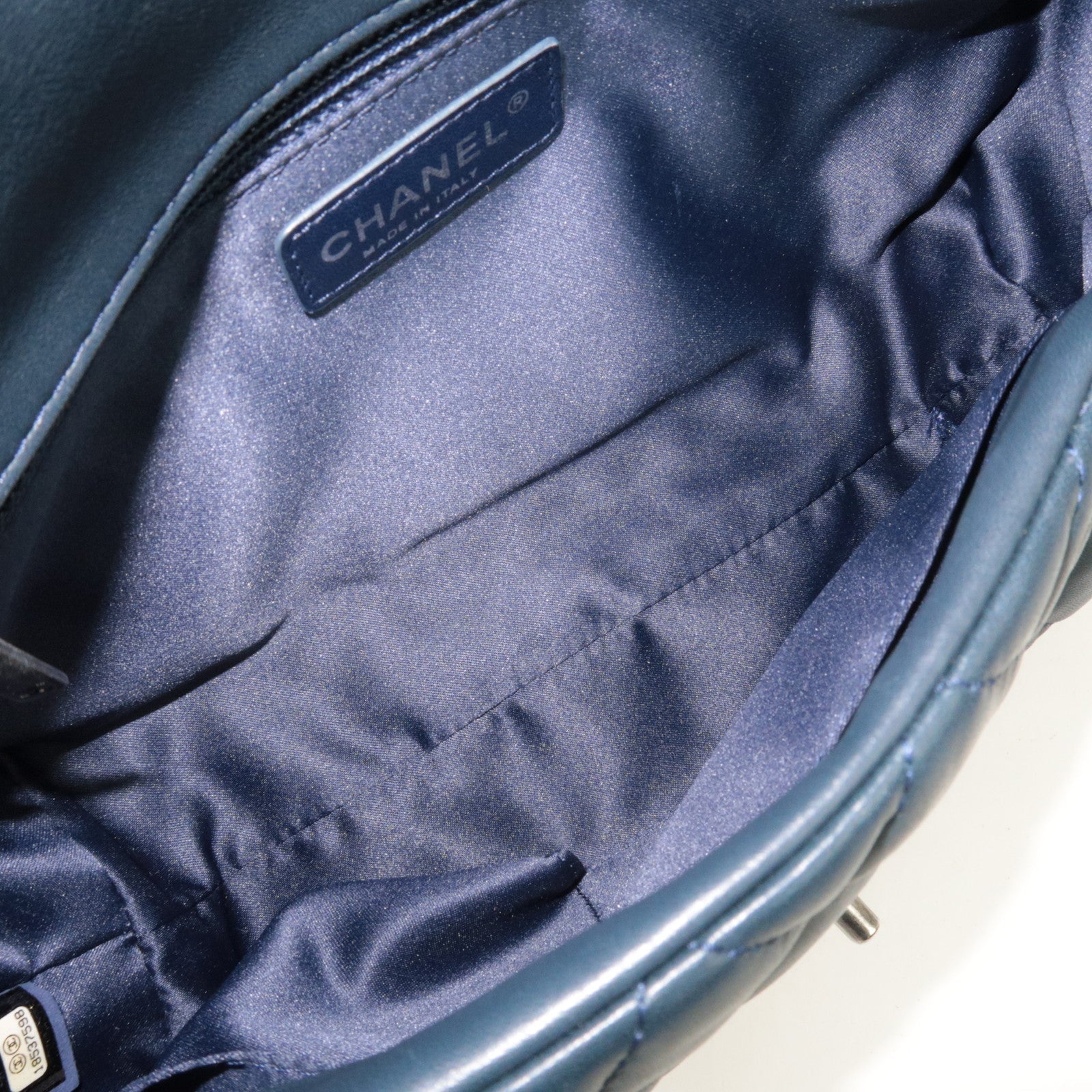 CHANEL Matelasse Lambskin Single Flap W Chain Bag Navy SV HDW *Dust bag, G Card