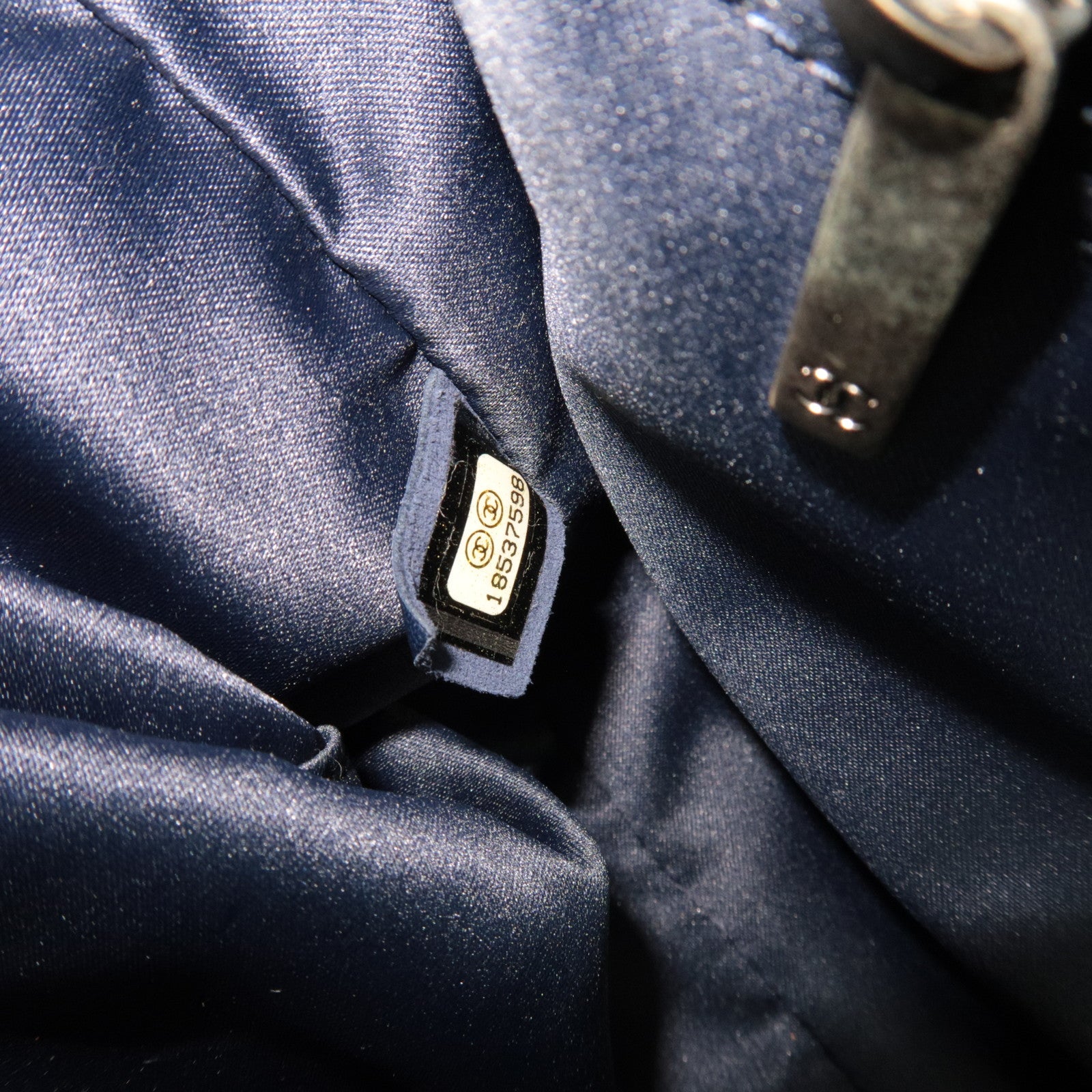 CHANEL Matelasse Lambskin Single Flap W Chain Bag Navy SV HDW *Dust bag, G Card