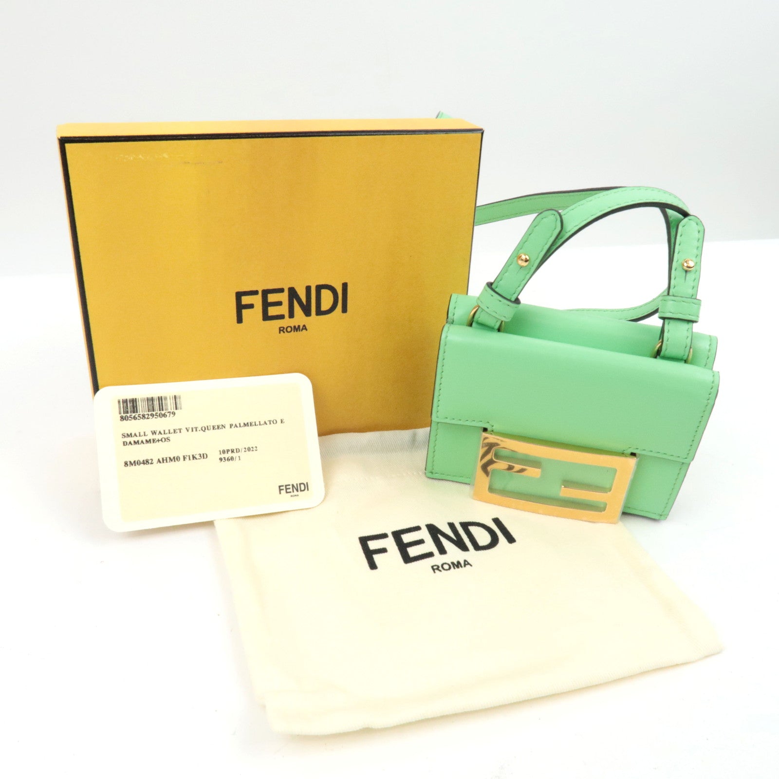FENDI Micro Baguette Tri Fold Schoudertas Lichtgroen 8M0482 *Doos, Stofzak