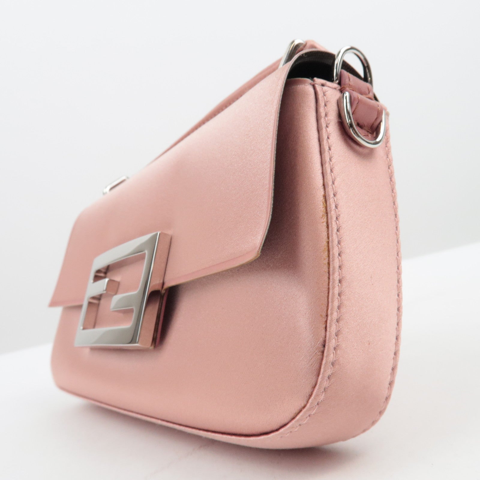 FENDI Silk Baguette Phone Pouch Shoulder Bag Pink 7AS142 *Box, Dust bag