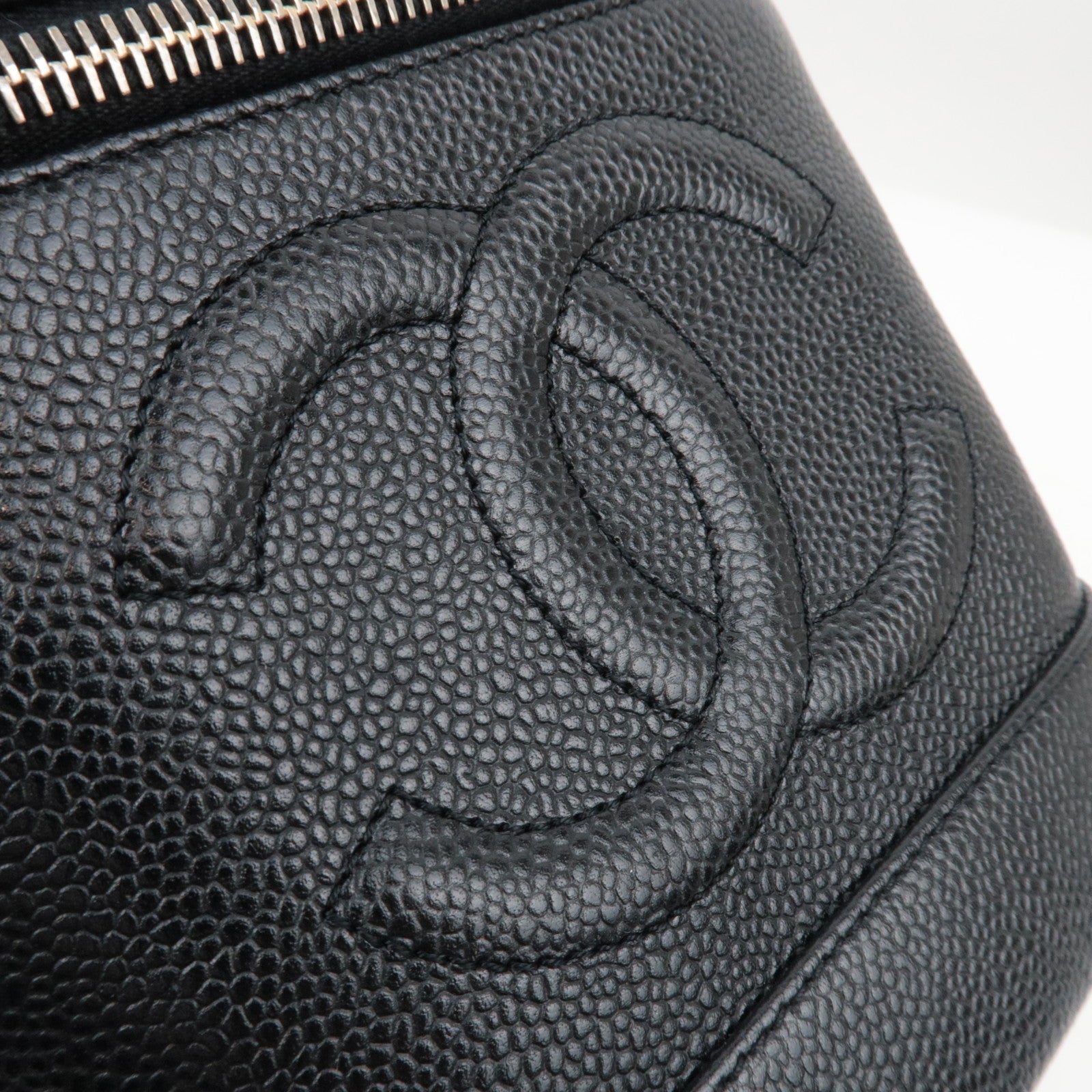 CHANEL Coco Mark Caviar Skin Vanity Bag Black Gold HDW A01998
