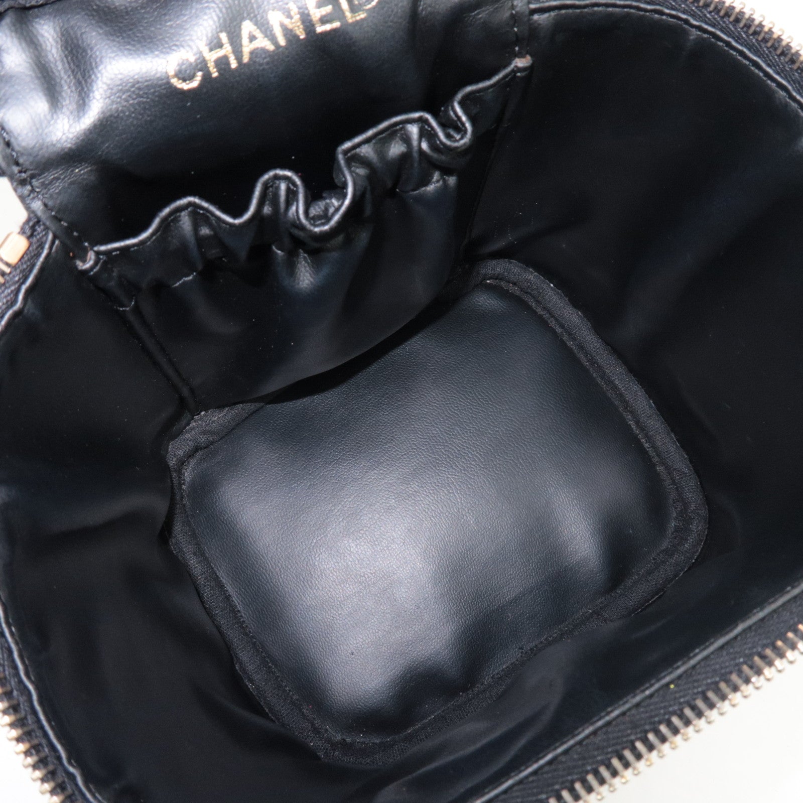 CHANEL Coco Mark Caviar Skin Vanity Bag Black Gold HDW A01998