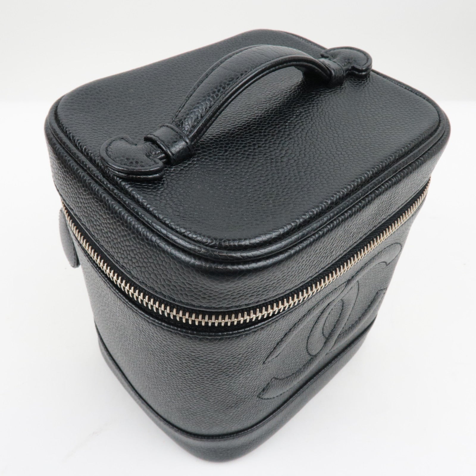 CHANEL Coco Mark Caviar Skin Vanity Bag Black Gold HDW A01998