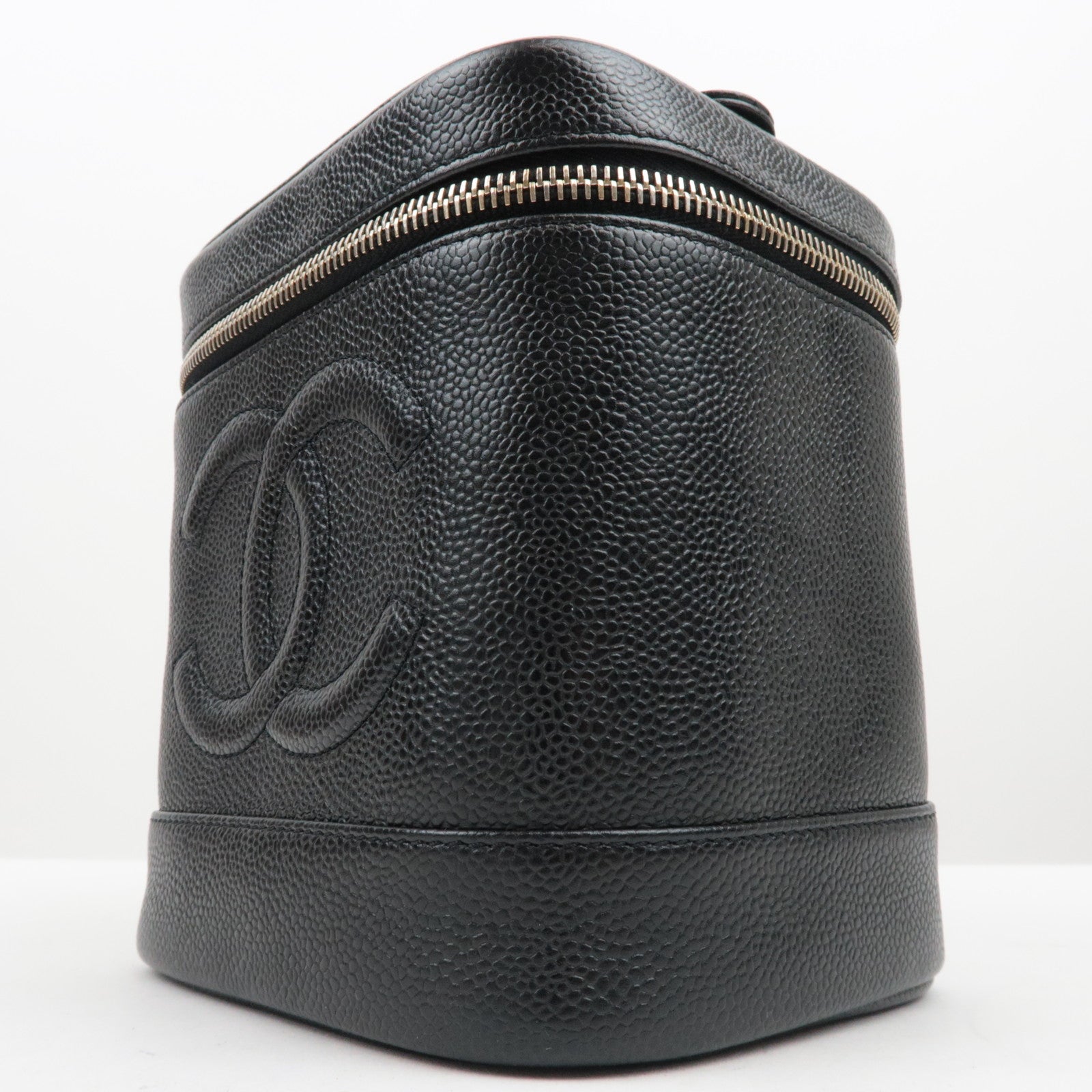 CHANEL Coco Mark Caviar Skin Vanity Bag Black Gold HDW A01998