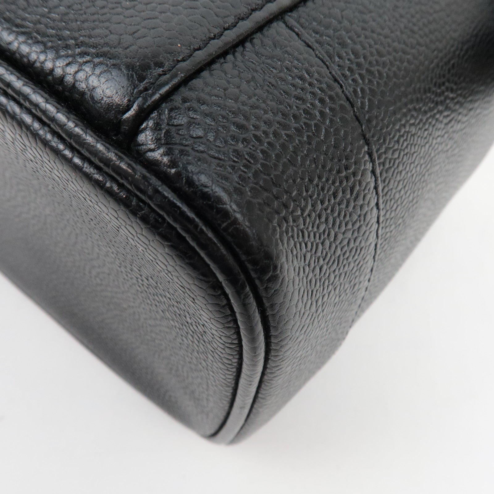 CHANEL Coco Mark Caviar Skin Vanity Bag Black Gold HDW A01998