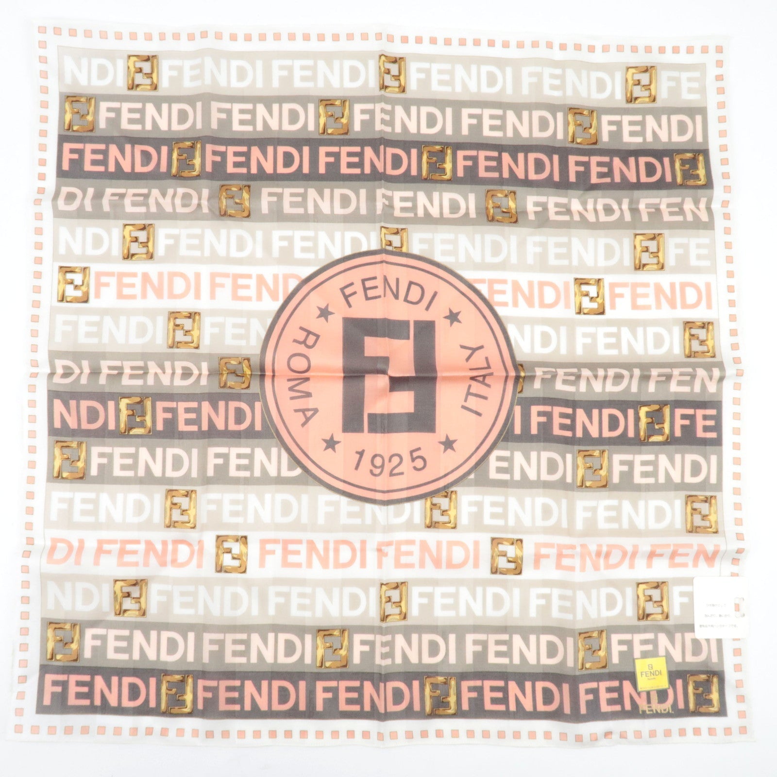 FENDI Logo Cotton 100% Big Scarf Handkerchief Pink White