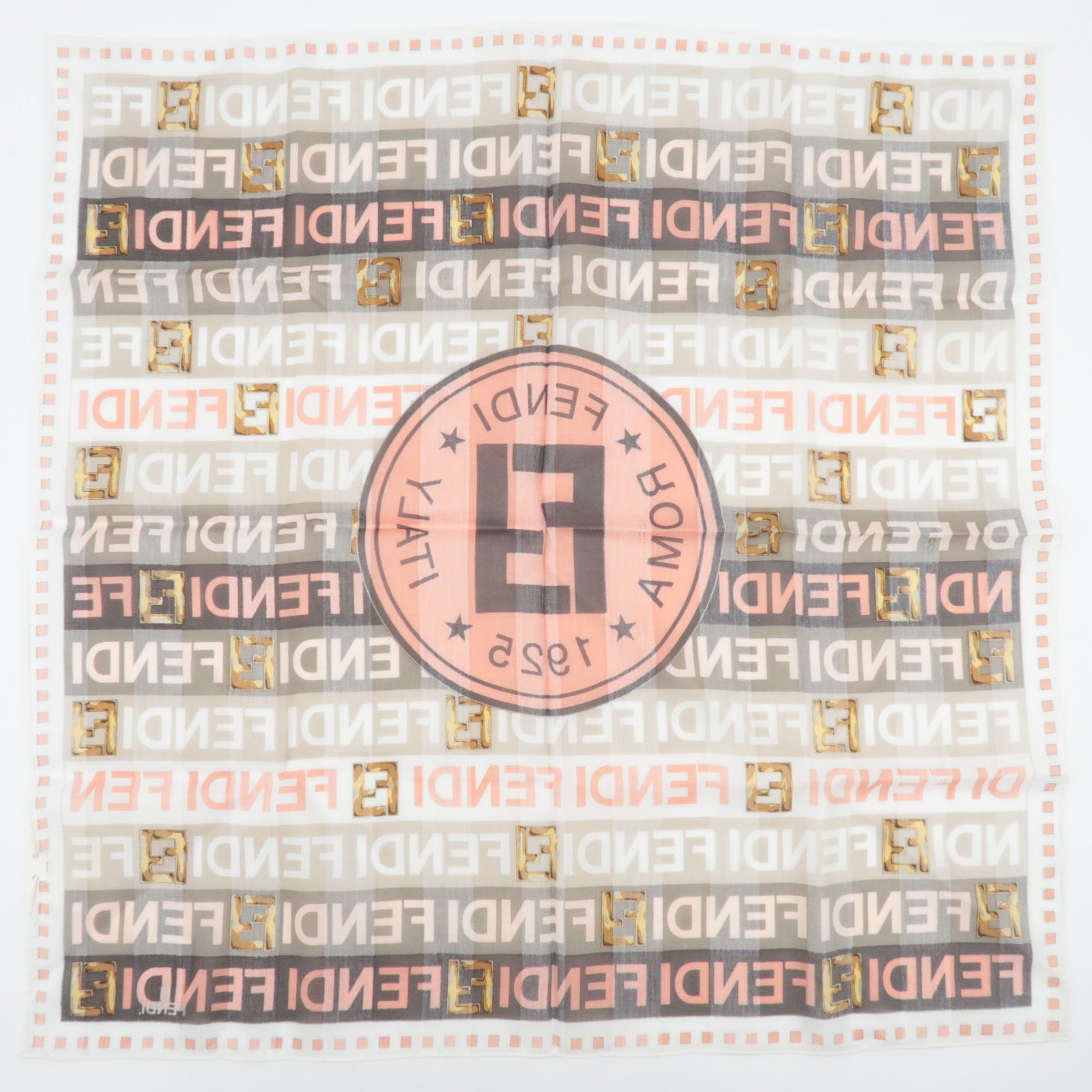 FENDI Logo Cotton 100% Big Scarf Handkerchief Pink White