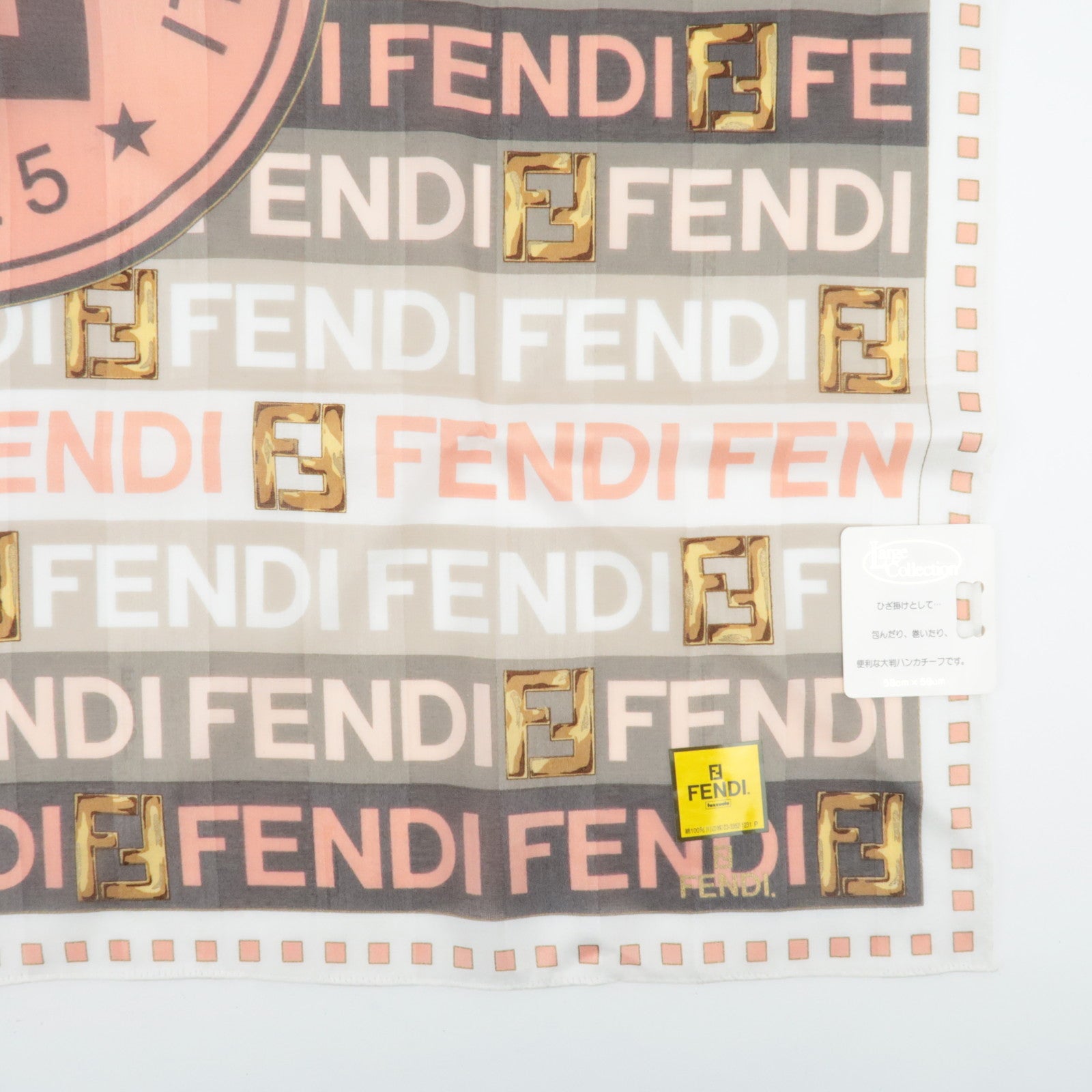 FENDI Logo Cotton 100% Big Scarf Handkerchief Pink White