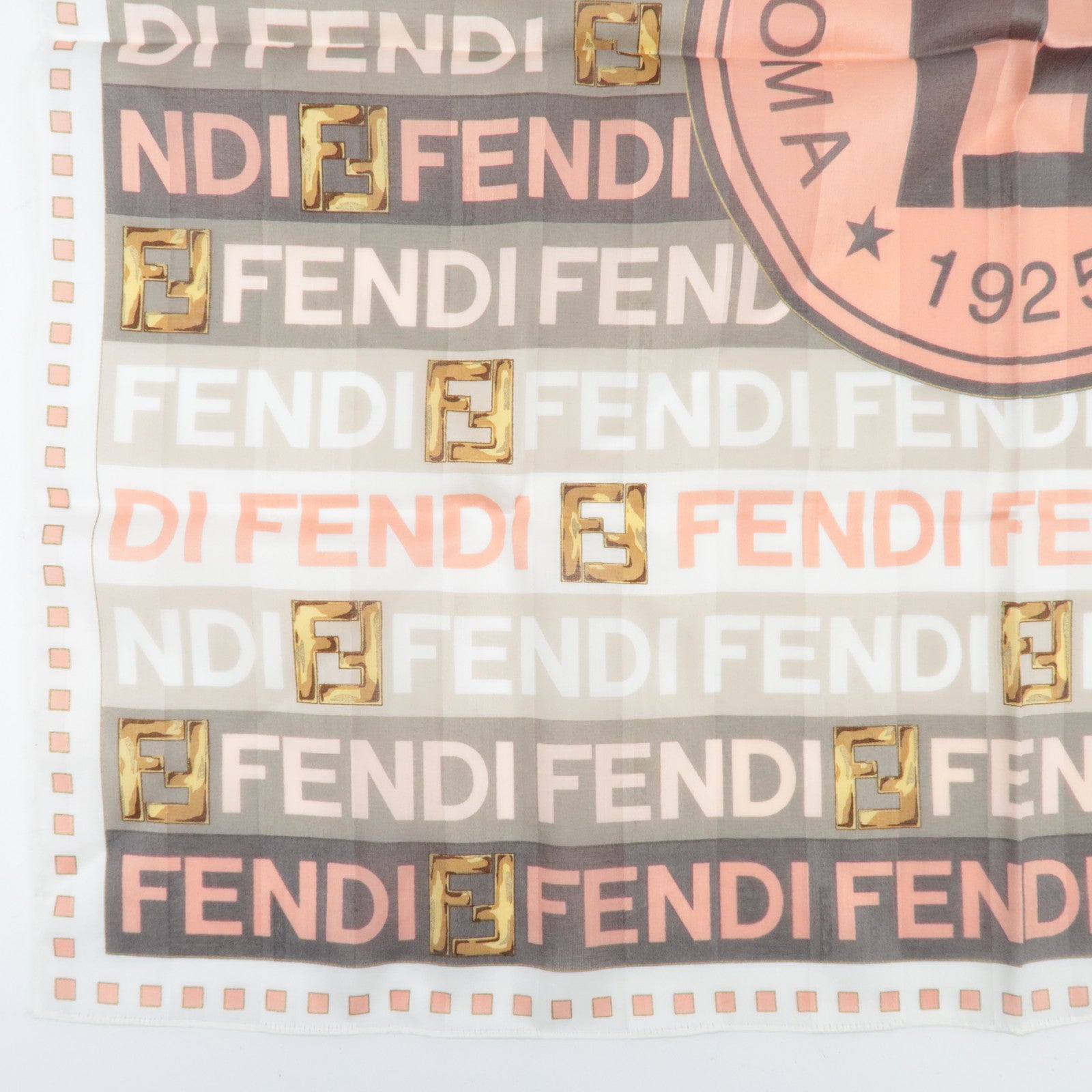 FENDI Logo Cotton 100% Big Scarf Handkerchief Pink White