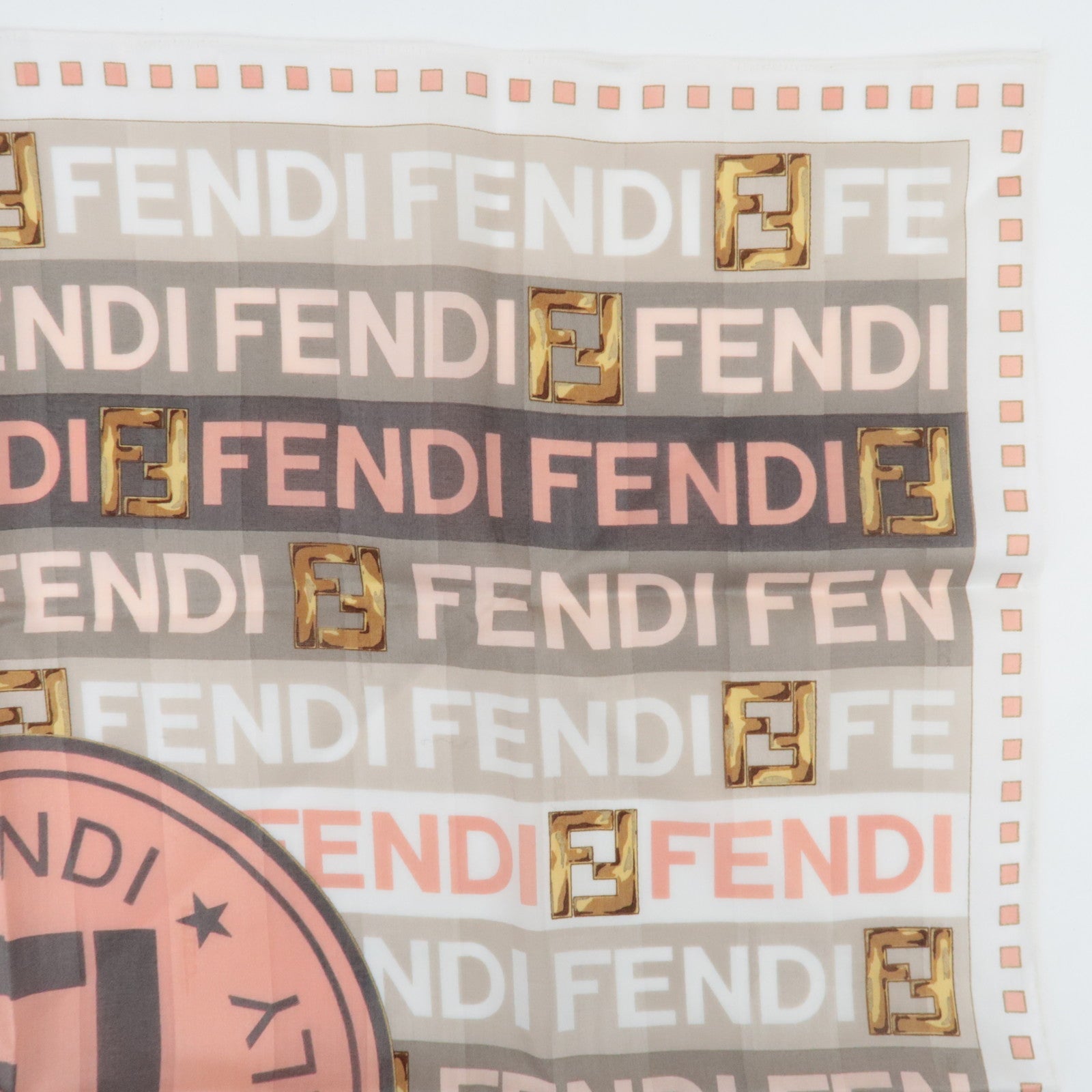 FENDI Logo Cotton 100% Big Scarf Handkerchief Pink White