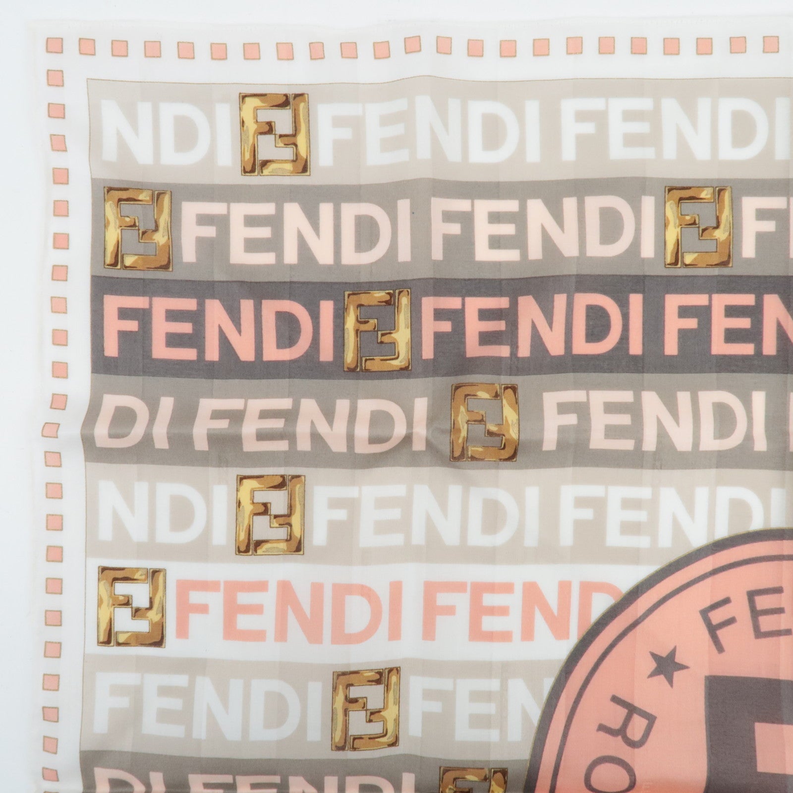 FENDI Logo Cotton 100% Big Scarf Handkerchief Pink White