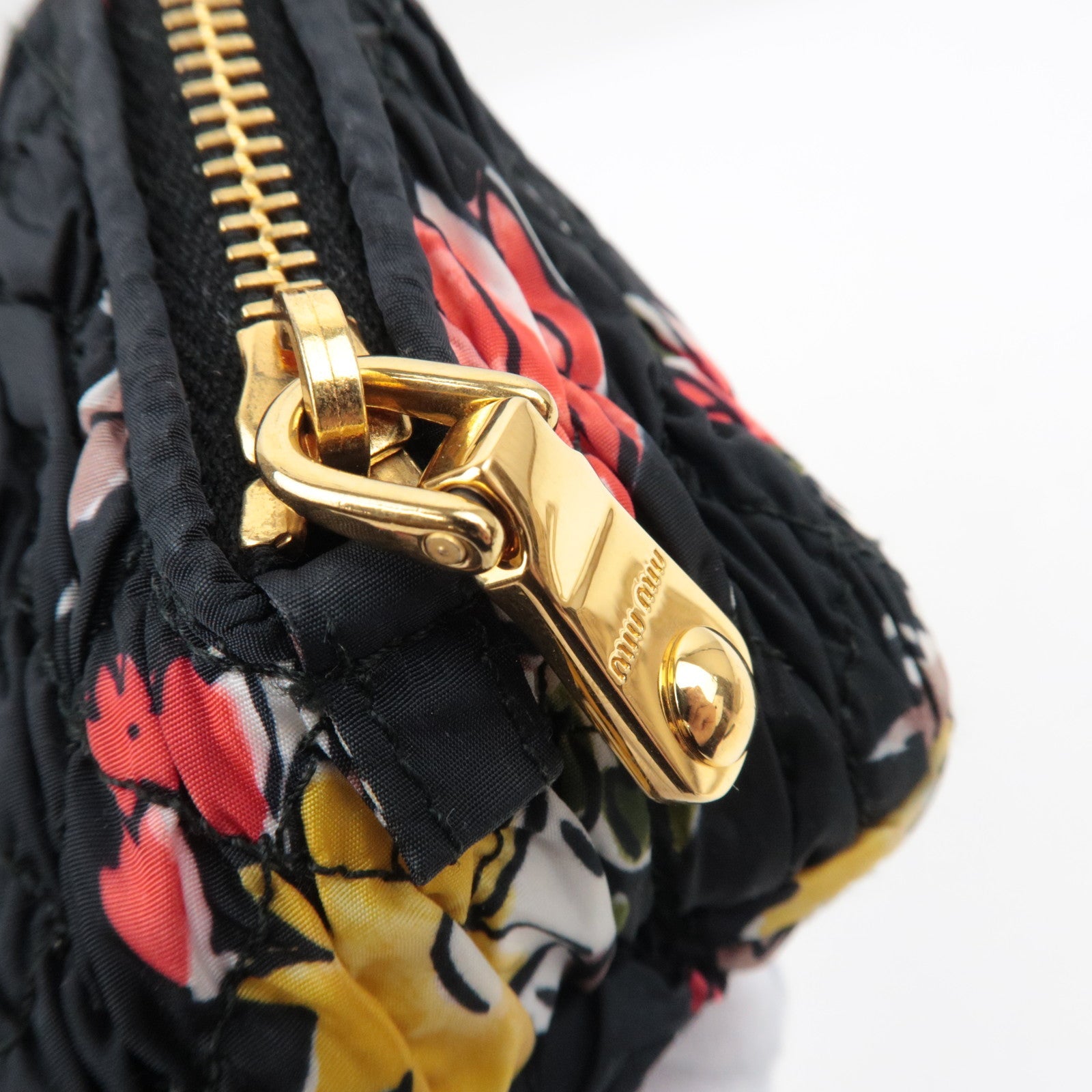 MIU MIU Nylon Flower Print Cosmetic Pouch Black