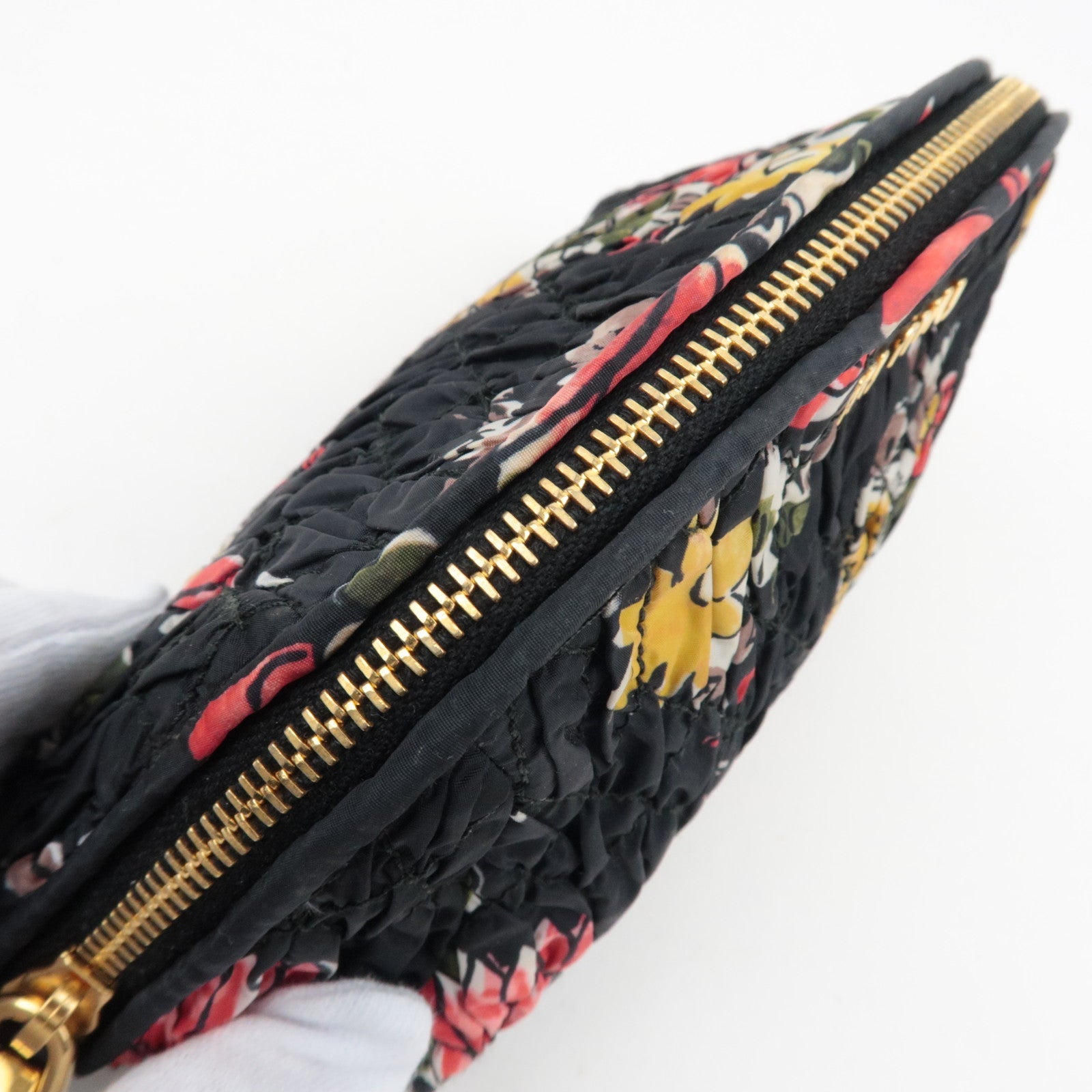 MIU MIU Nylon Flower Print Cosmetic Pouch Black