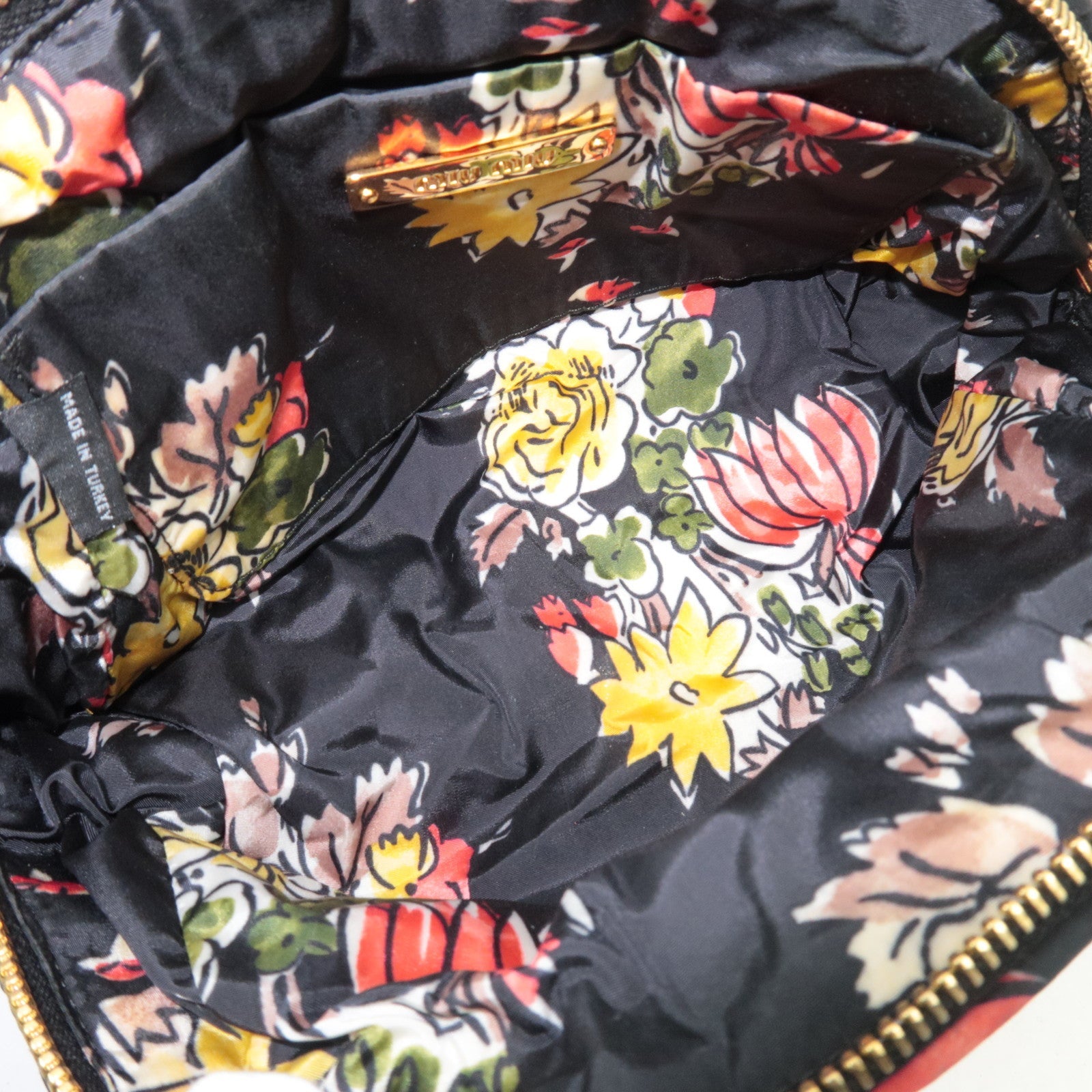 MIU MIU Nylon Flower Print Cosmetic Pouch Black