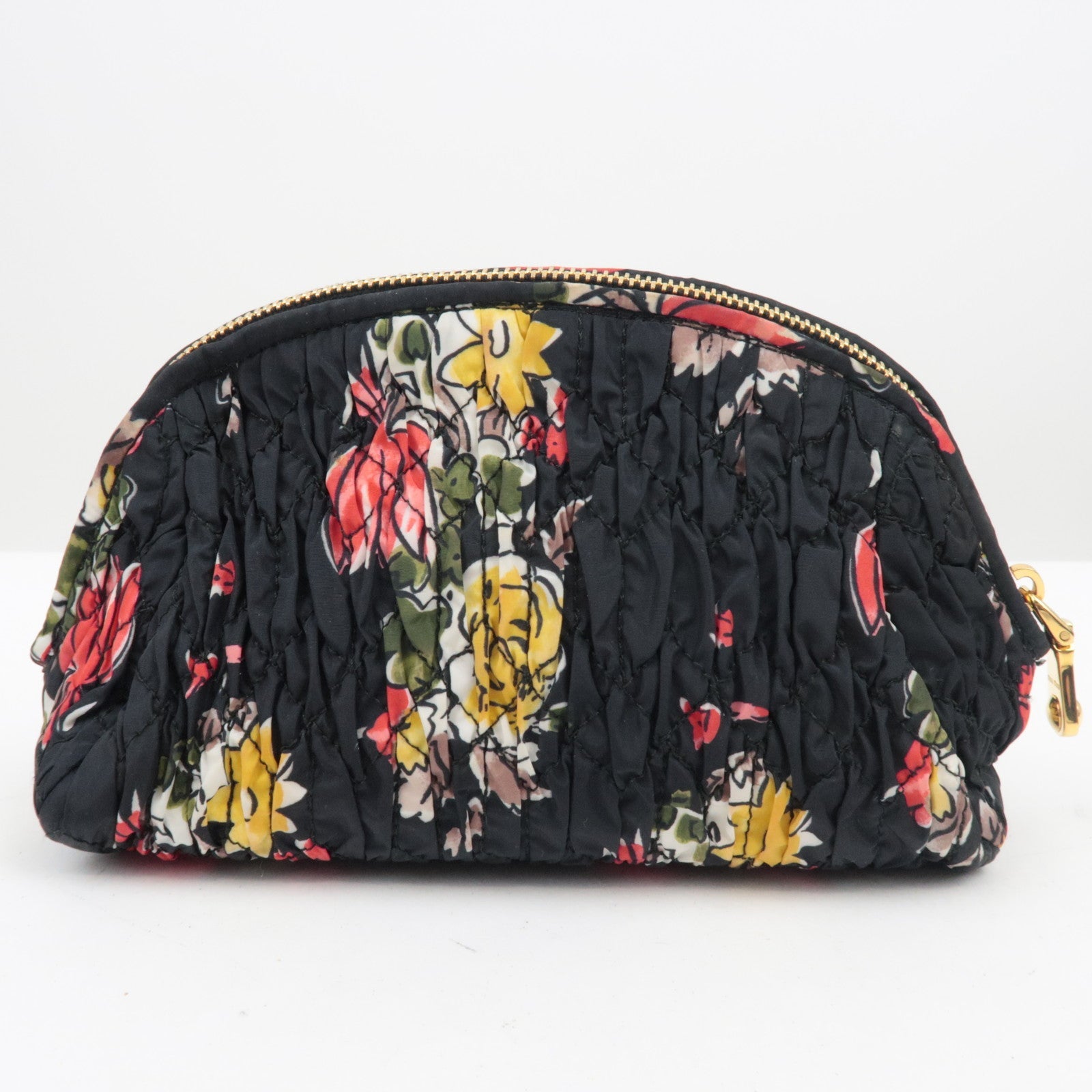 MIU MIU Nylon Flower Print Cosmetic Pouch Black
