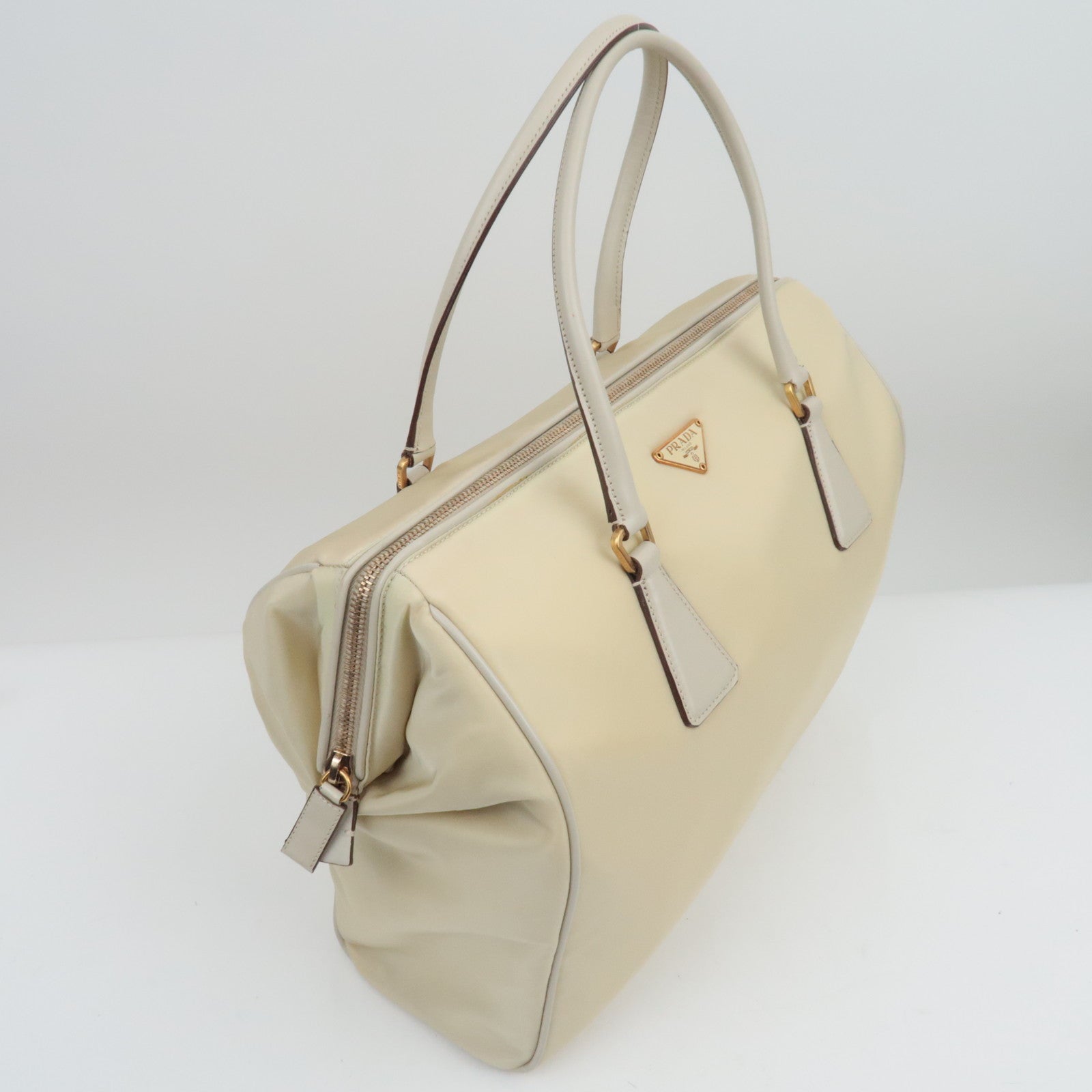 PRADA Nylon Leather Hand Bag Ivory BN0215 *Dust bag, Guarantee card