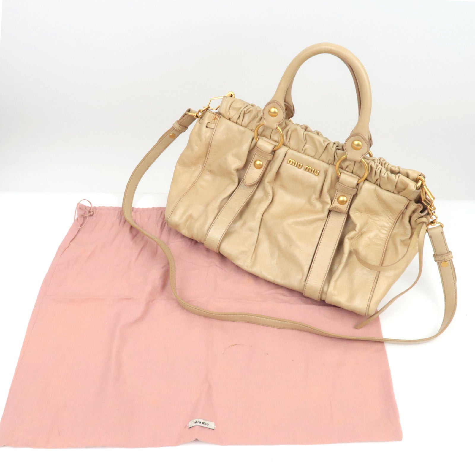 MIU MIU Leather 2way Bag Beige *Stofzak, Riem