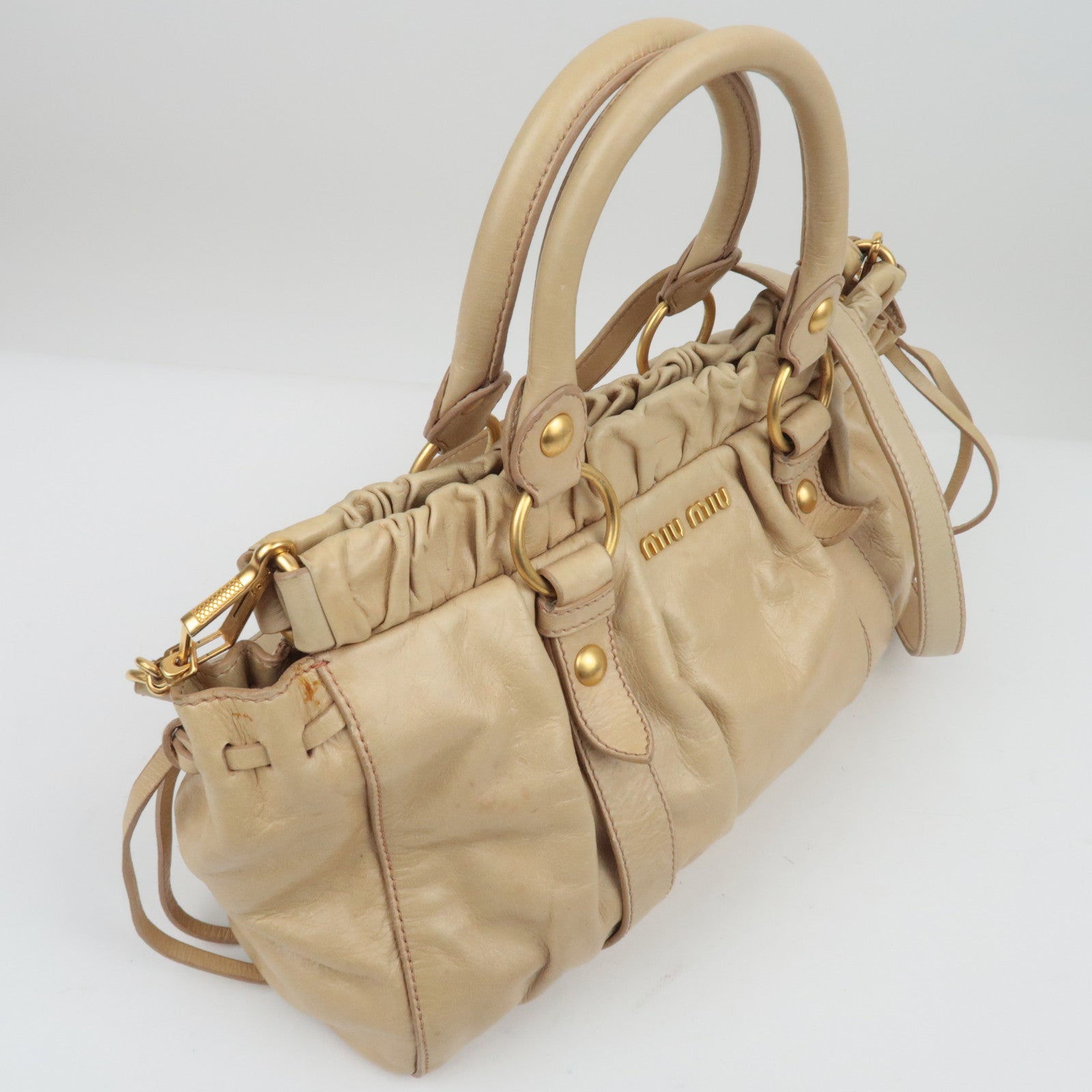 MIU MIU Leather 2way Bag Beige *Stofzak, Riem