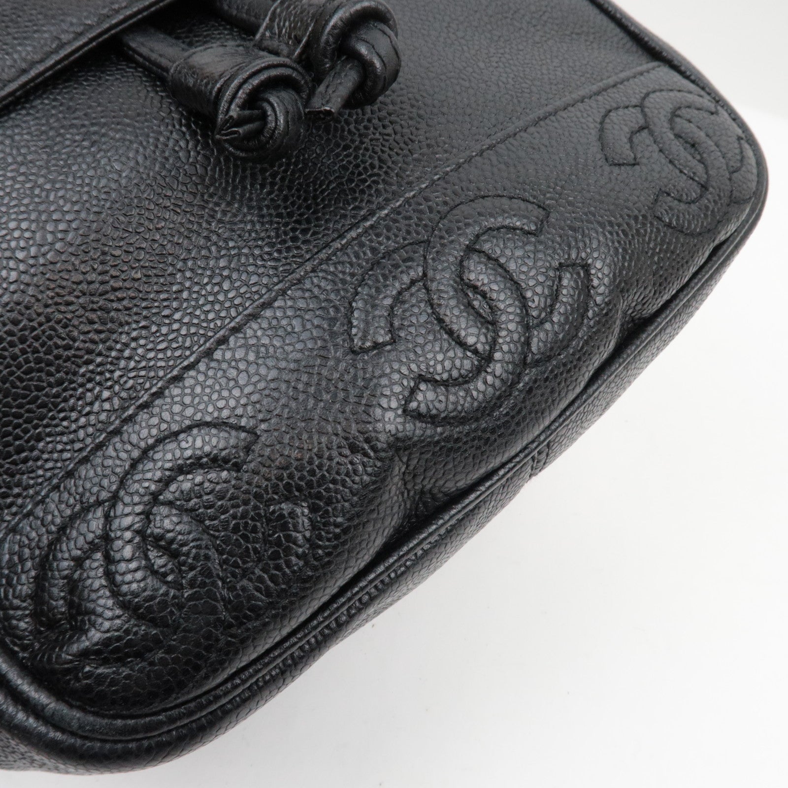 CAHENL Caviar Skin Caviar Skin Triple Coco Backpack Black A07266 *Dust Bag, G card