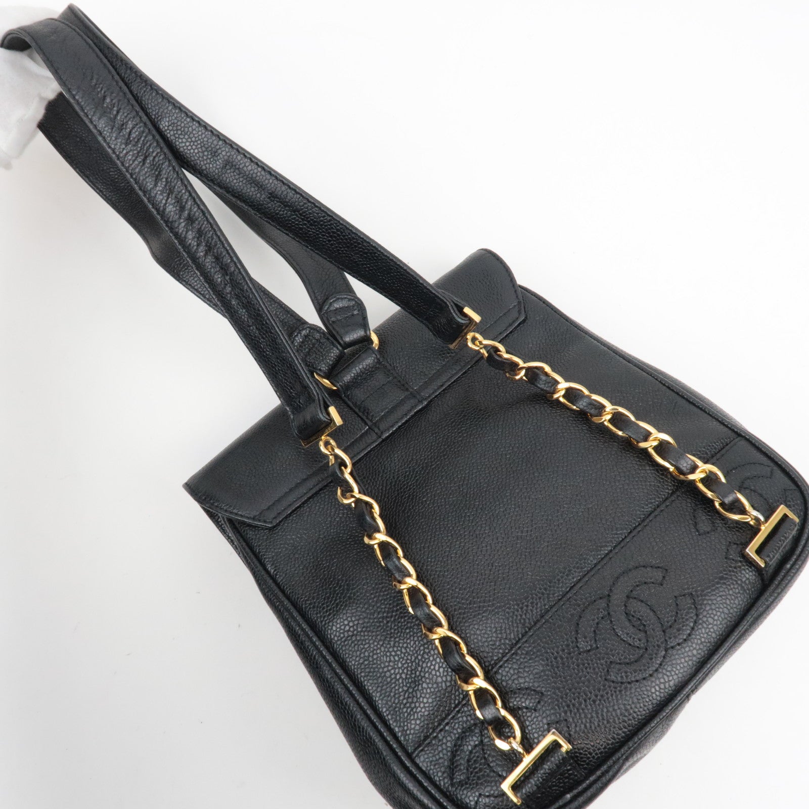 CAHENL Caviar Skin Caviar Skin Triple Coco Backpack Black A07266 *Dust Bag, G card