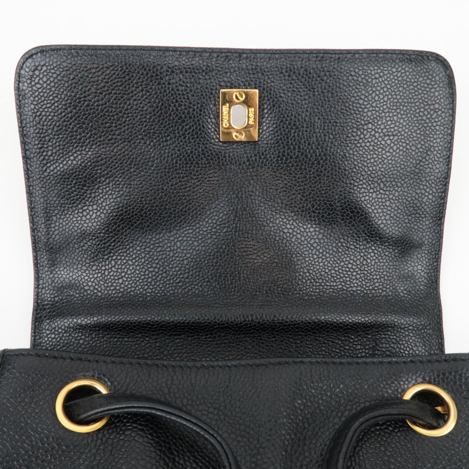 CAHENL Caviar Skin Caviar Skin Triple Coco Backpack Black A07266 *Dust Bag, G card