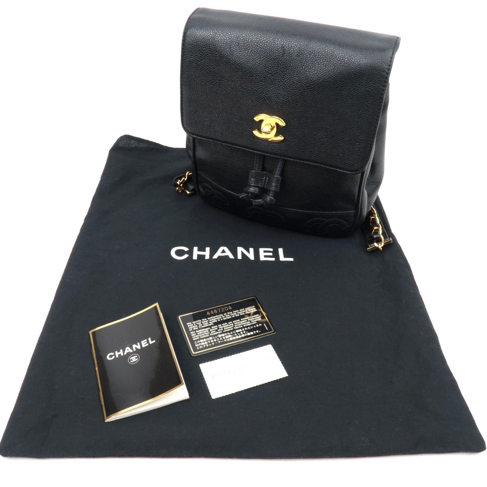 CAHENL Caviar Skin Caviar Skin Triple Coco Backpack Black A07266 *Dust Bag, G card