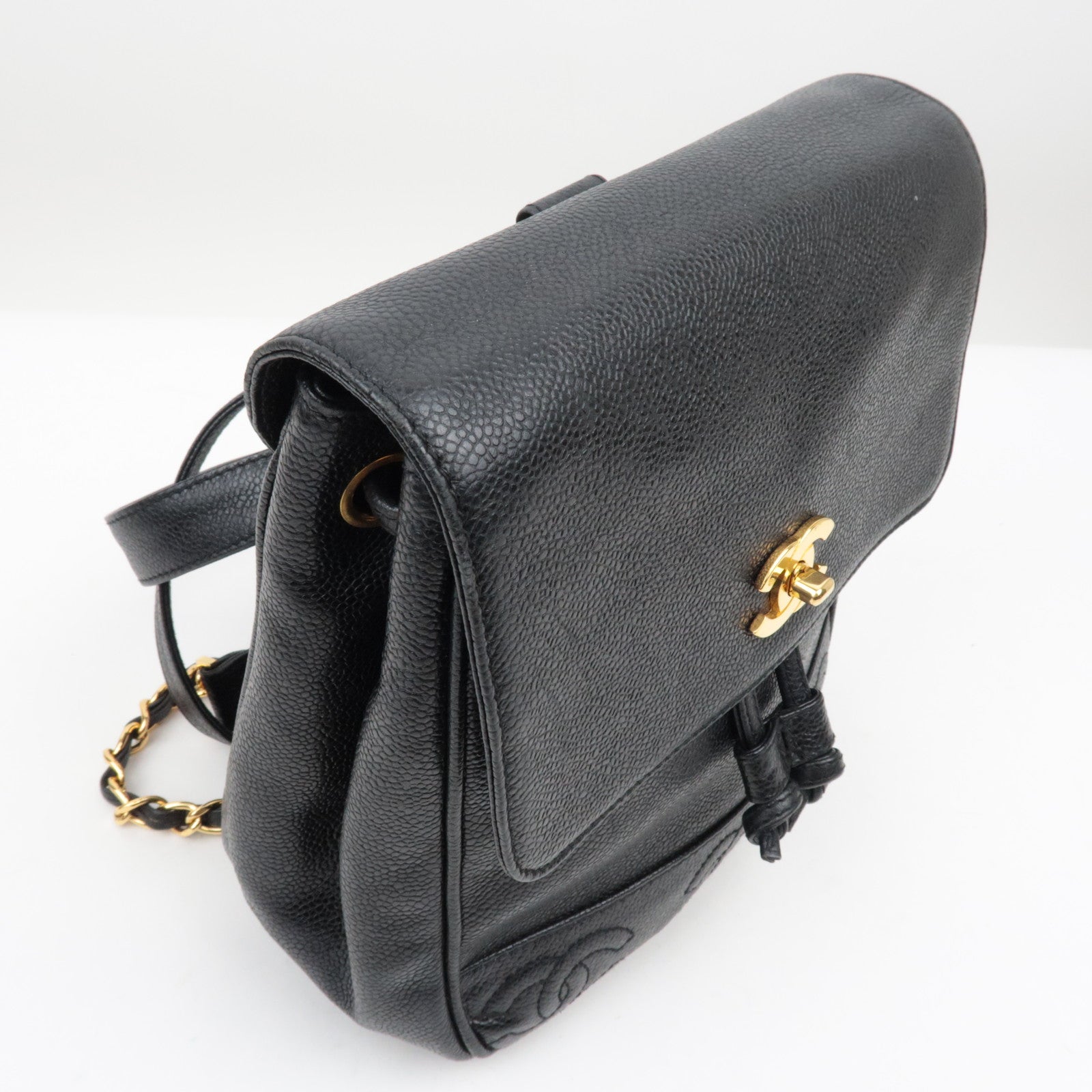 CAHENL Caviar Skin Caviar Skin Triple Coco Backpack Black A07266 *Dust Bag, G card