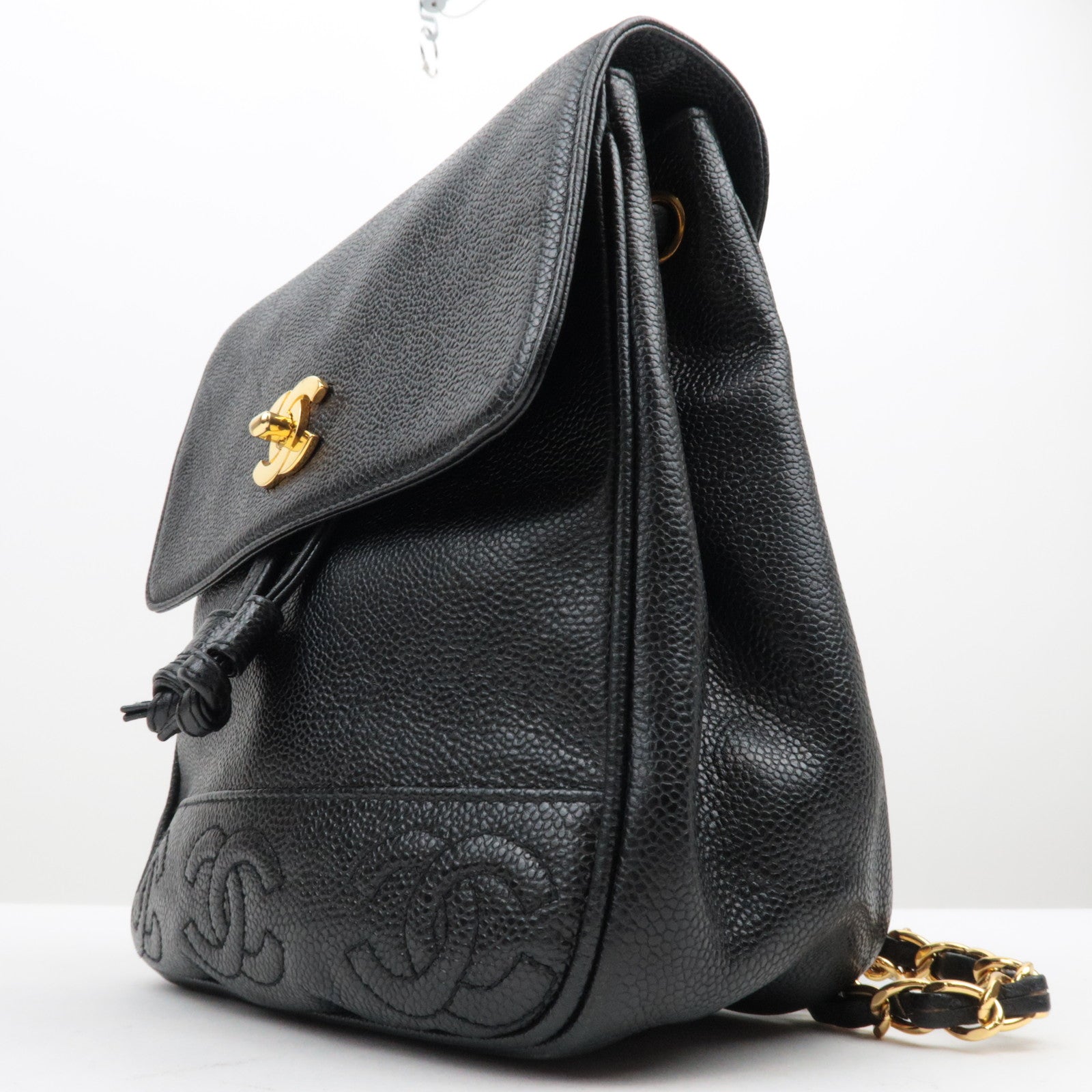 CAHENL Caviar Skin Caviar Skin Triple Coco Backpack Black A07266 *Dust Bag, G card