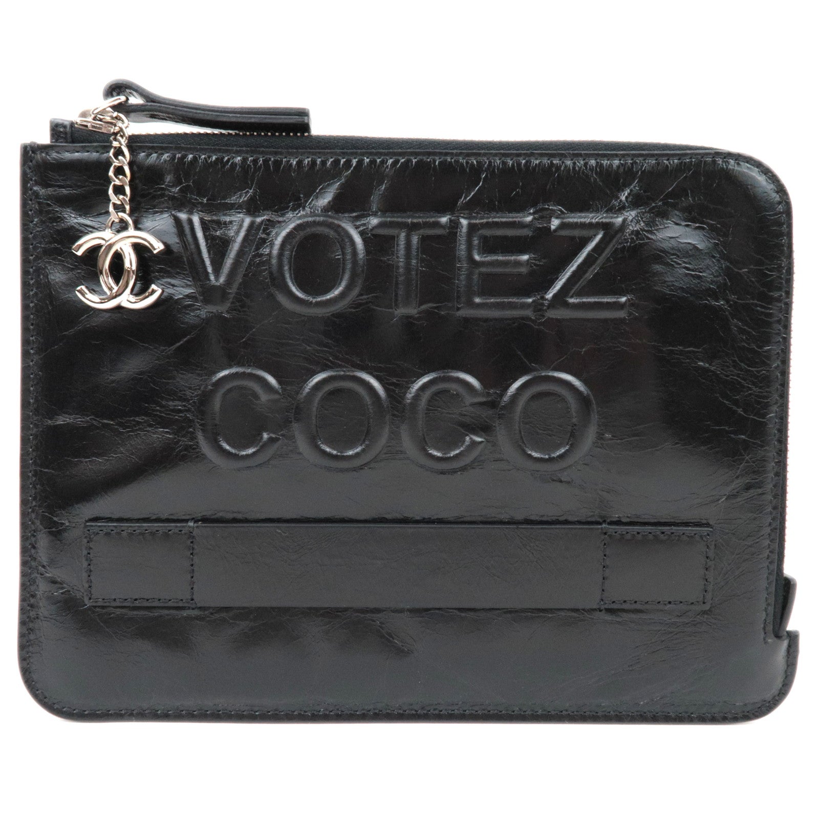 CHANEL VOTEZ COCO Clutch Bag Vintage Calf Silver HDW *Dust Bag, G Card