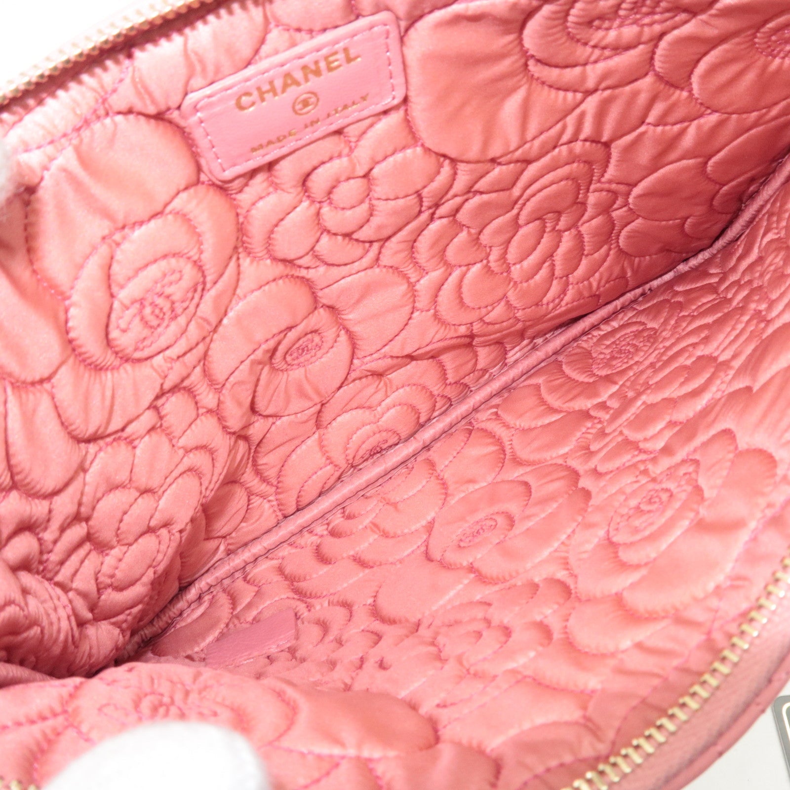 CHANEL Camelia Lambskin Clutch bag Pouch Gold HDW Pink *Guarantee Card