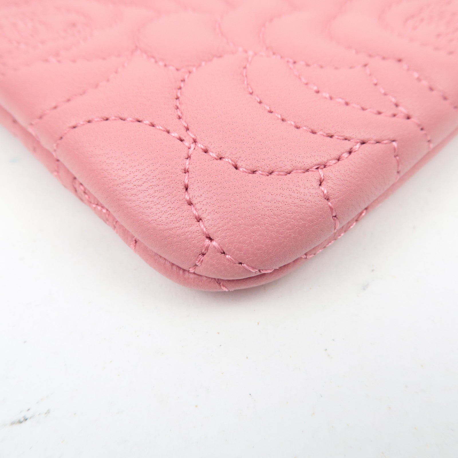 CHANEL Camelia Lambskin Clutch bag Pouch Gold HDW Pink *Guarantee Card