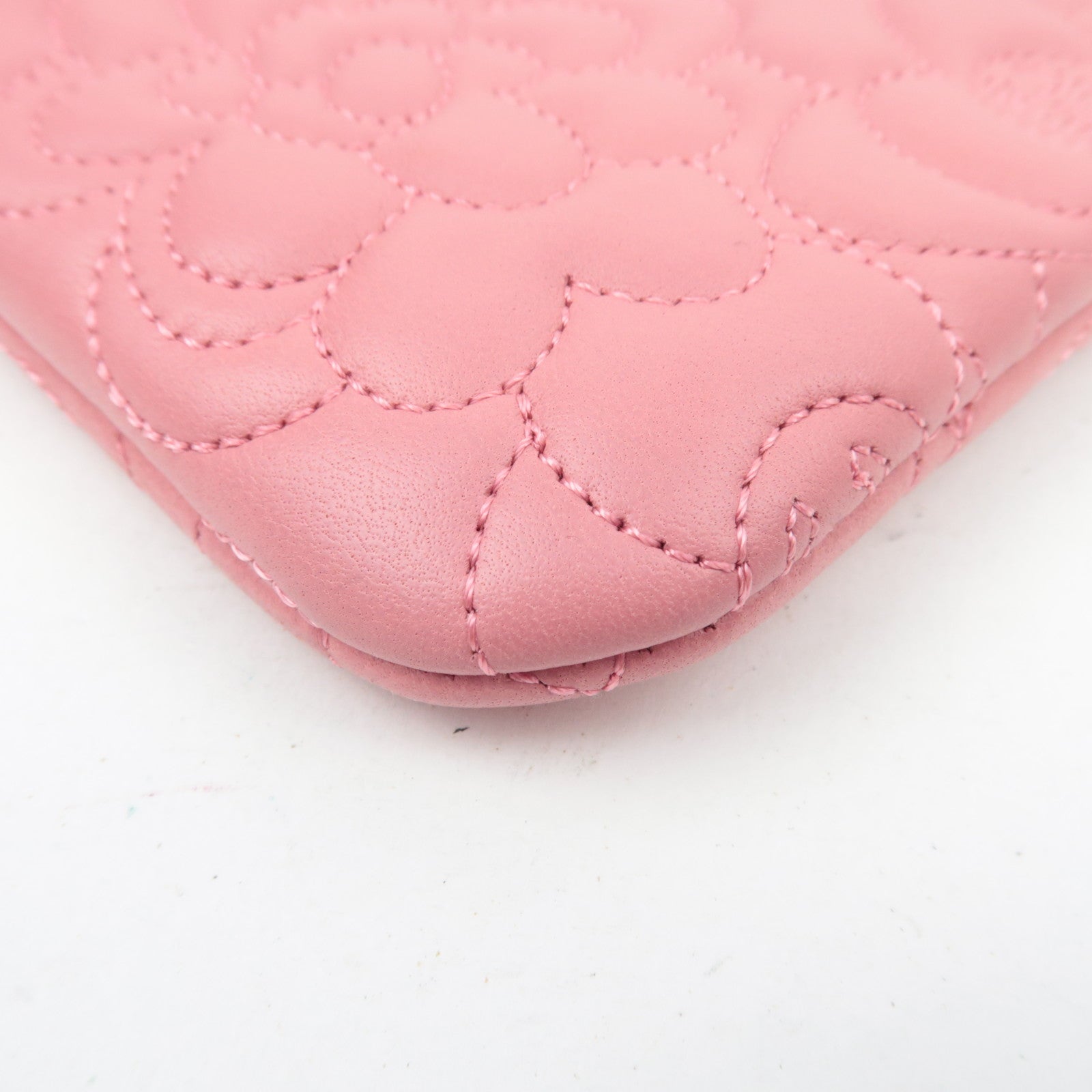 CHANEL Camelia Lambskin Clutch bag Pouch Gold HDW Pink *Guarantee Card