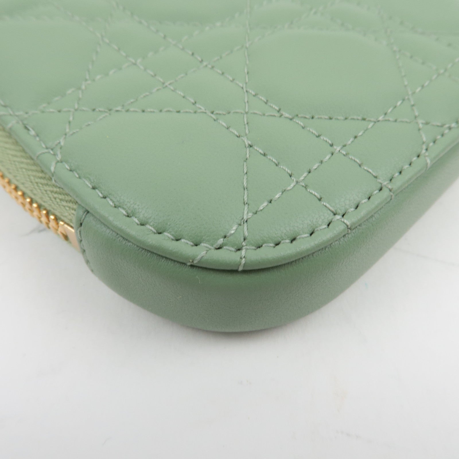 Christian Dior Cannage Lambskin Phone Holder Shoulder Bag Green *Dust bag, Strap, Chain strap, Charm