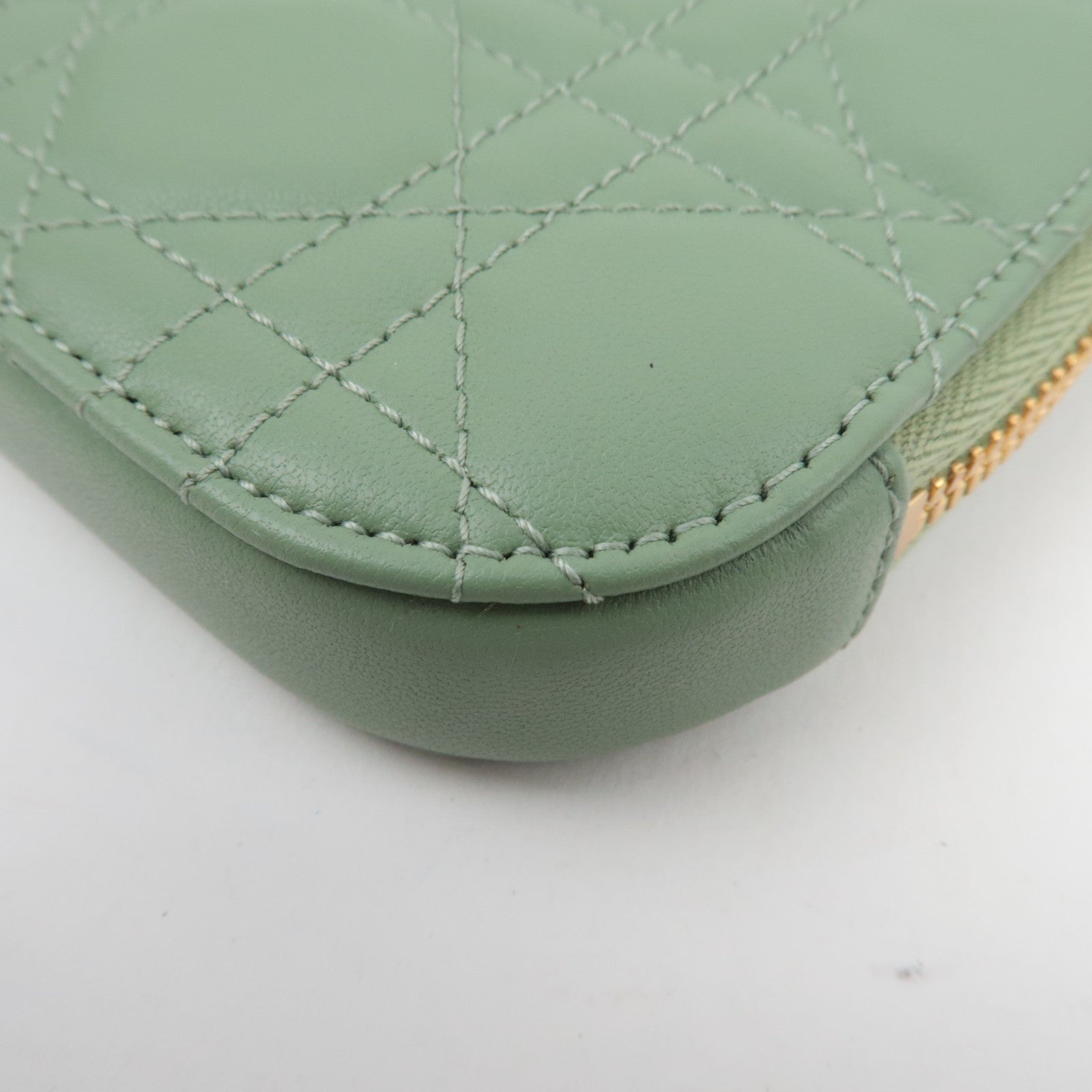 Christian Dior Cannage Lambskin Phone Holder Shoulder Bag Green *Dust bag, Strap, Chain strap, Charm