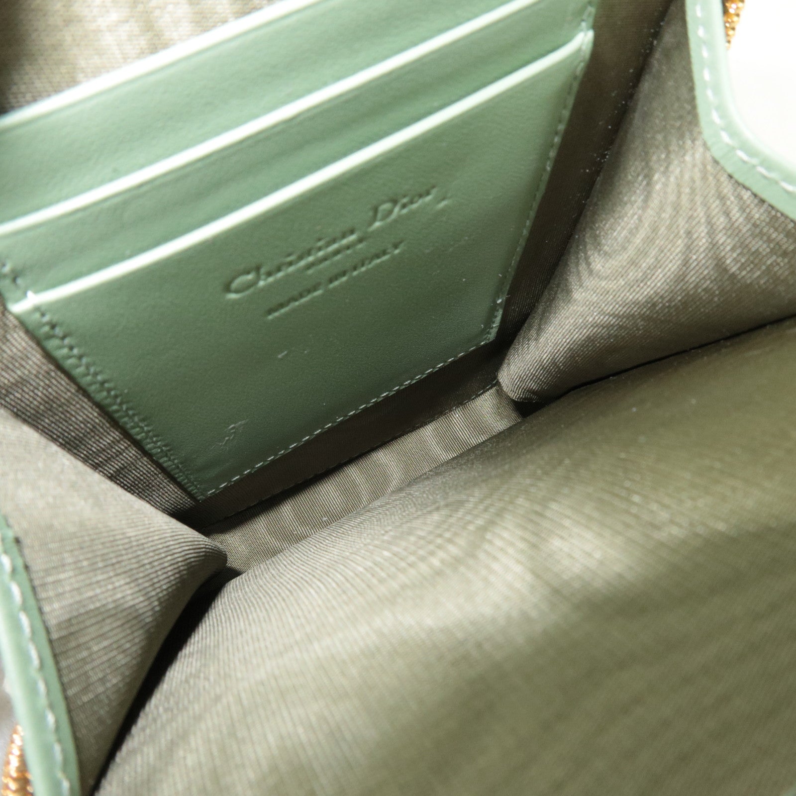 Christian Dior Cannage Lambskin Phone Holder Shoulder Bag Green *Dust bag, Strap, Chain strap, Charm