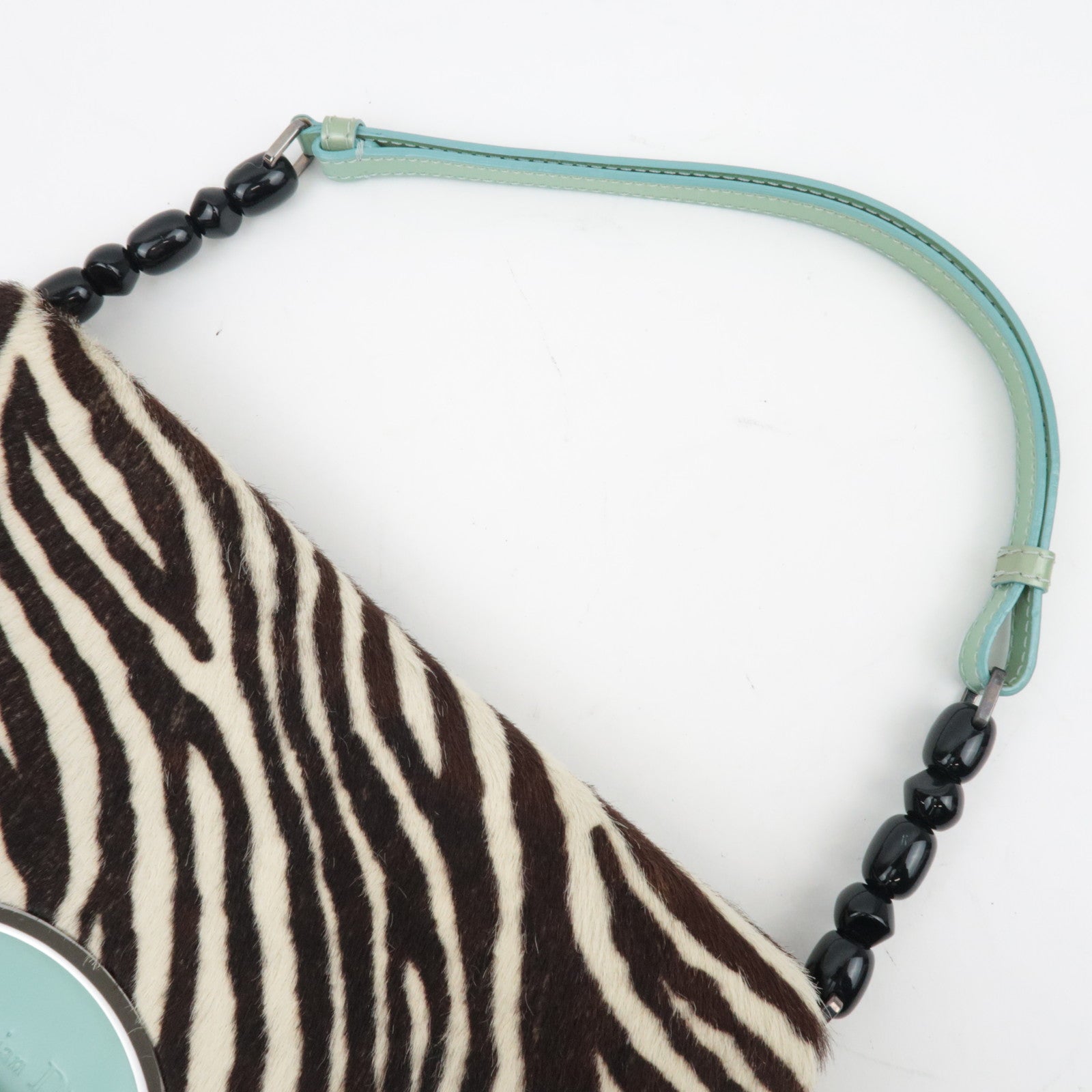 Christian Dior Pony Hair Patent Leather Malice Pearl Zeebra Print Hand Bag *Dust bag