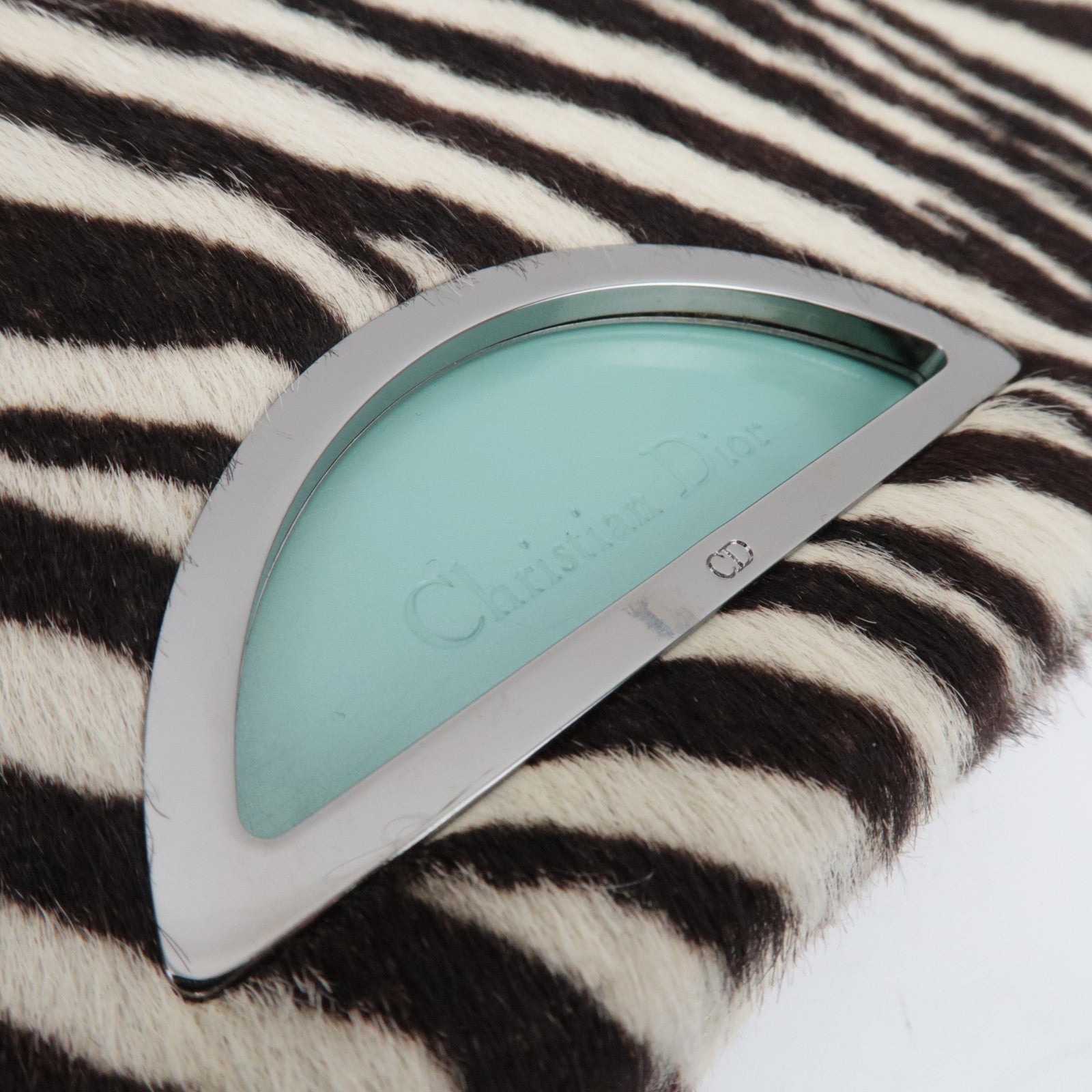 Christian Dior Pony Hair Patent Leather Malice Pearl Zeebra Print Hand Bag *Dust bag