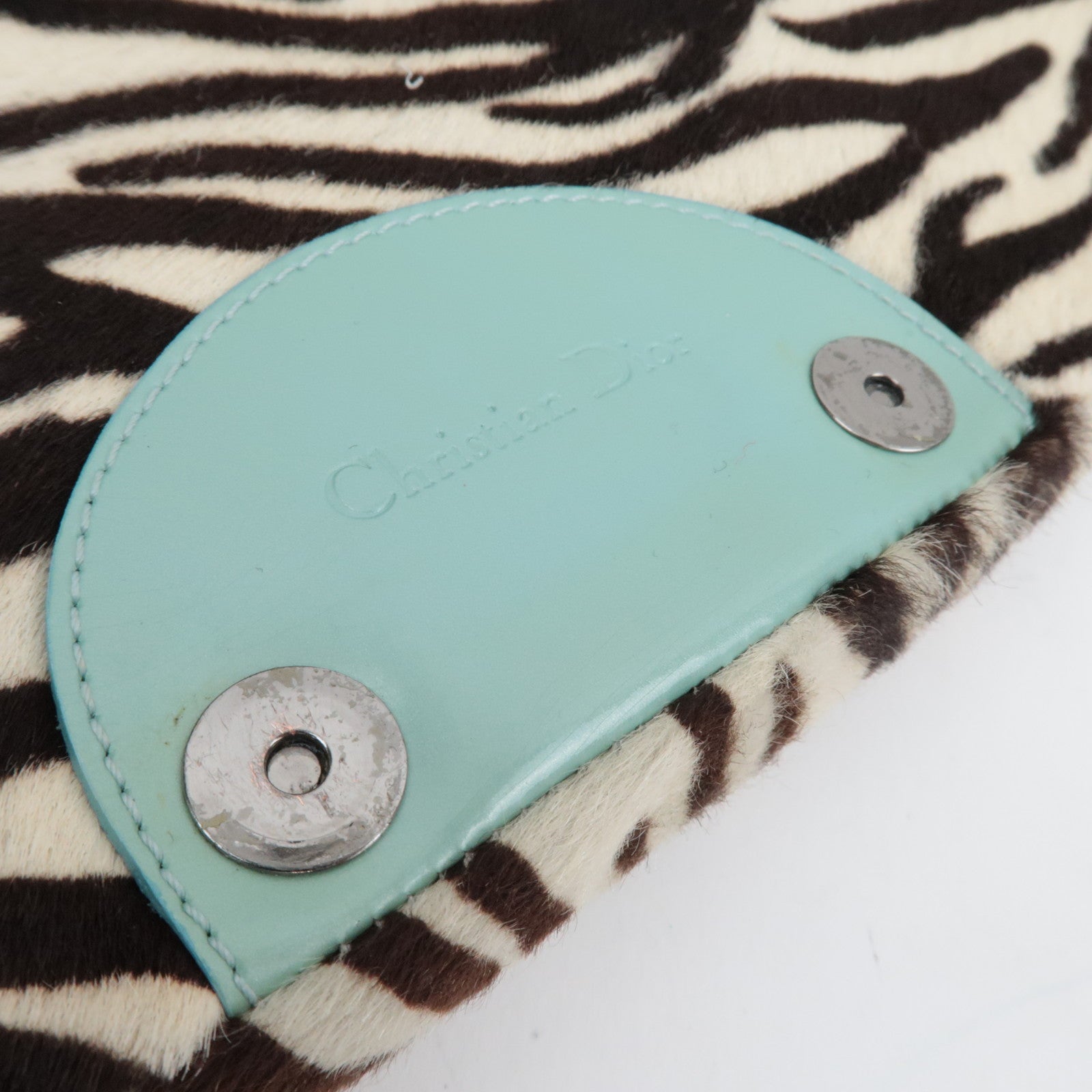 Christian Dior Pony Hair Patent Leather Malice Pearl Zeebra Print Hand Bag *Dust bag