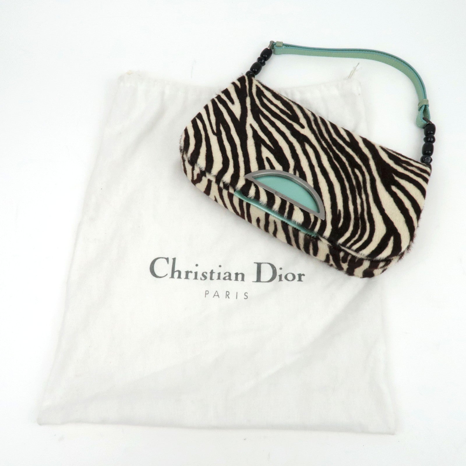 Christian Dior Pony Hair Patent Leather Malice Pearl Zeebra Print Hand Bag *Dust bag