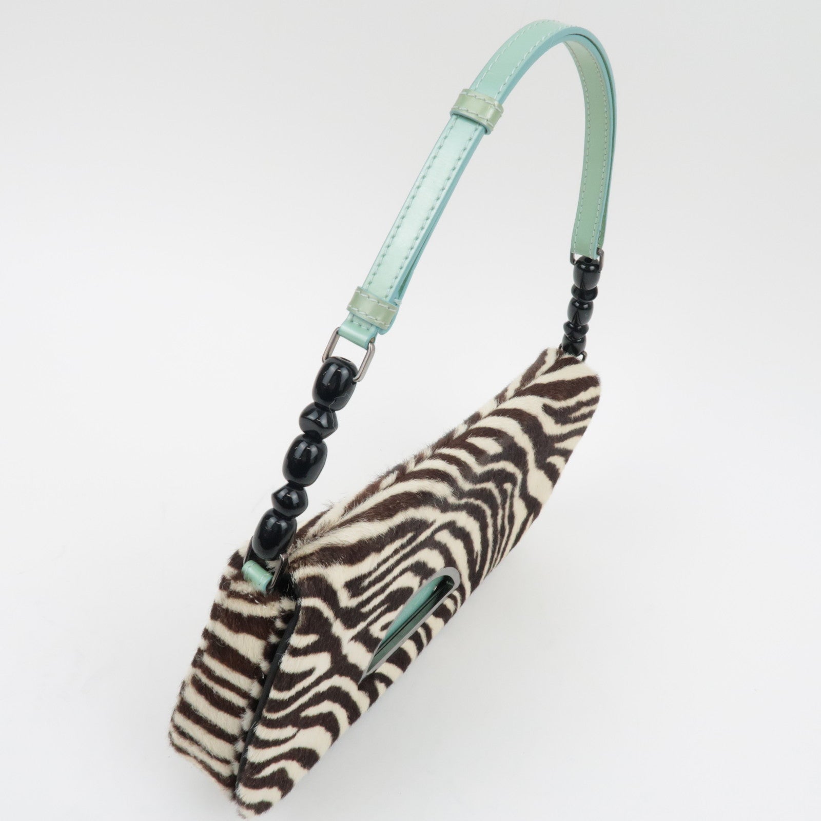 Christian Dior Pony Hair Patent Leather Malice Pearl Zeebra Print Hand Bag *Dust bag