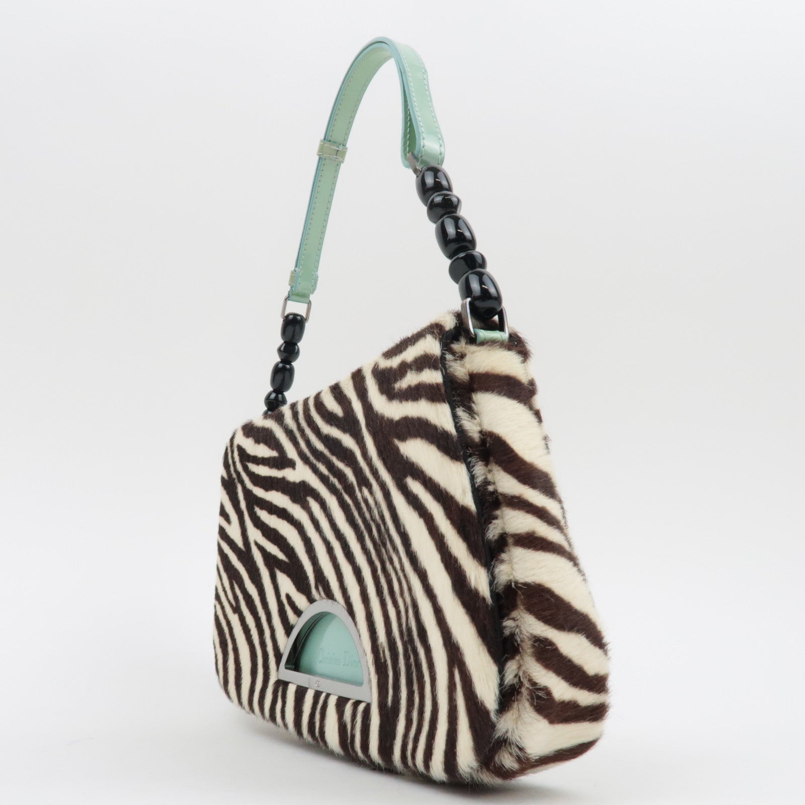 Christian Dior Pony Hair Patent Leather Malice Pearl Zeebra Print Hand Bag *Dust bag