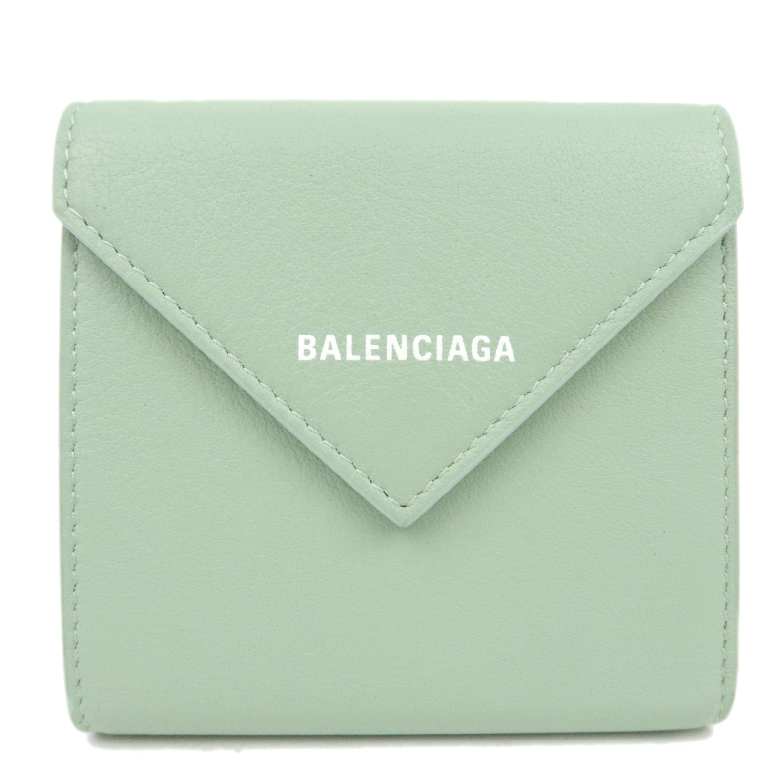 BALENCIAGA Paper Wallet Tri fold Wallet Light Green 637450 *Box, Dust Bag