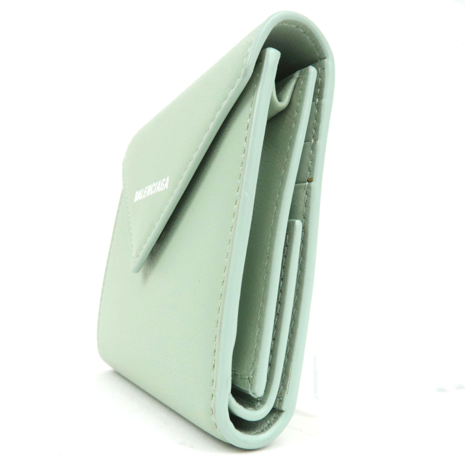 BALENCIAGA Paper Wallet Tri fold Wallet Light Green 637450 *Box, Dust Bag