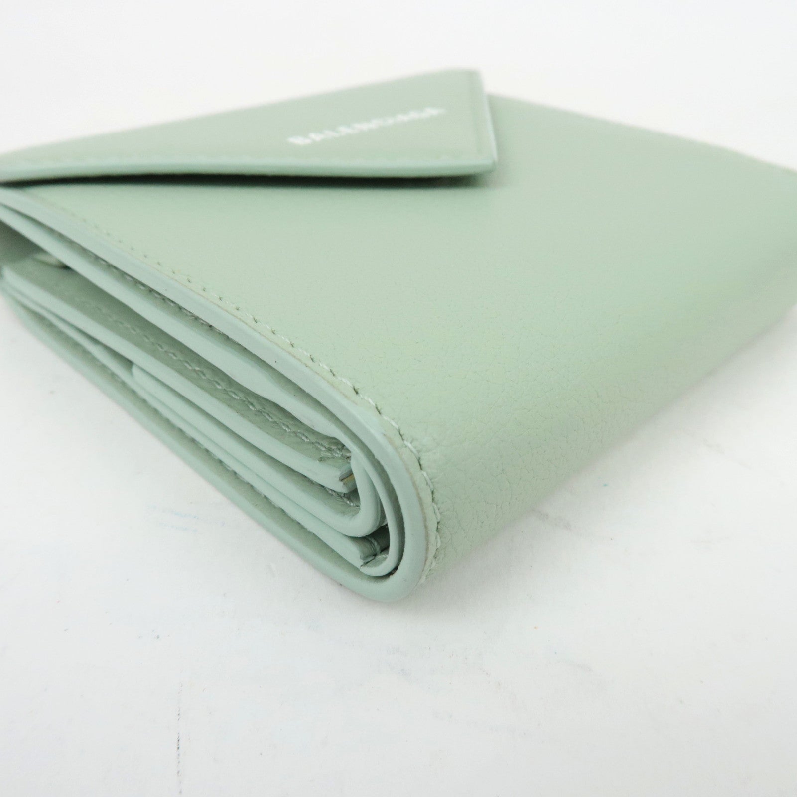BALENCIAGA Paper Wallet Tri fold Wallet Light Green 637450 *Box, Dust Bag